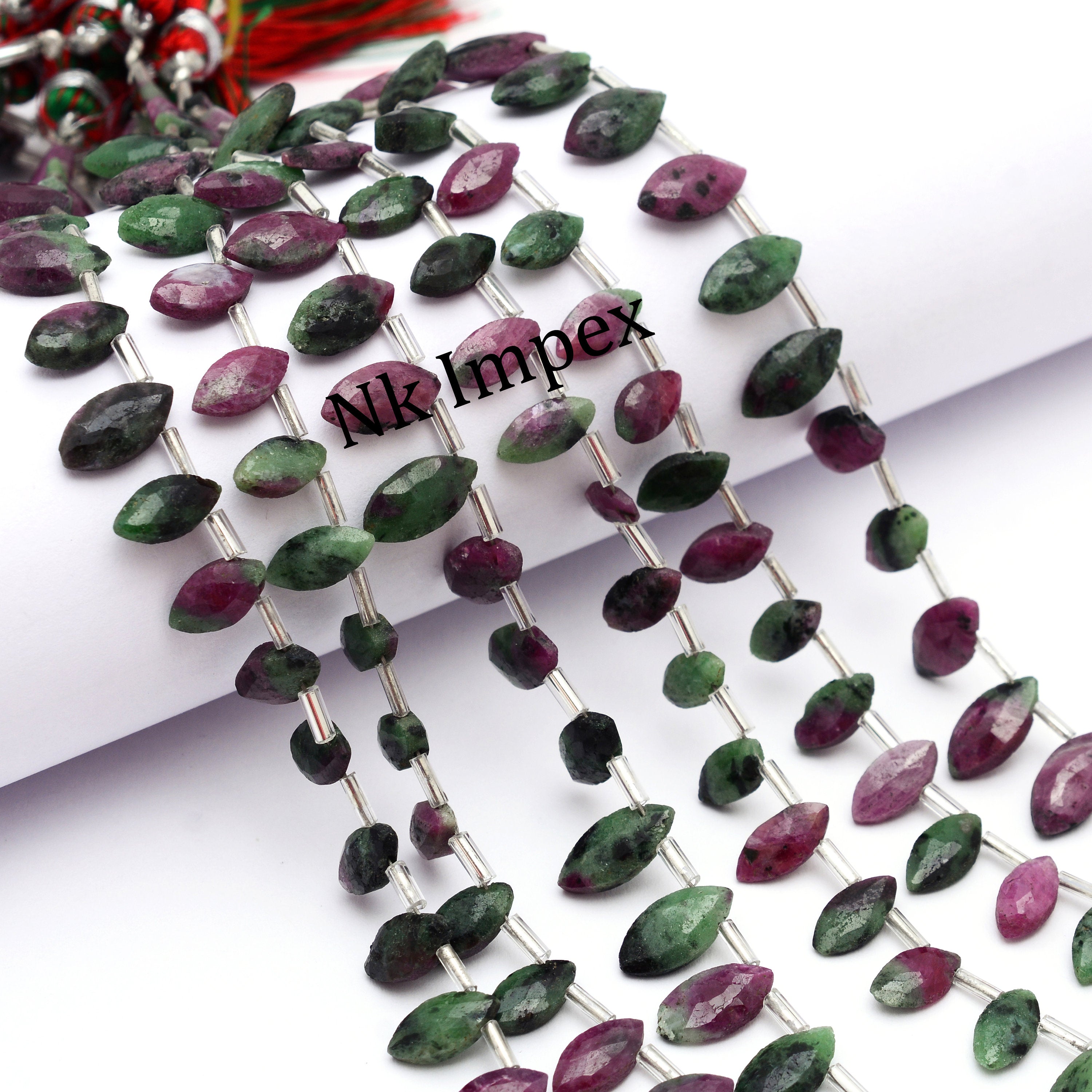 Ruby Zoisite Beads, Marquise Faceted Beads, 5x9 mm To 6x12 mm Beads, 7" Strand, Green Ruby Zoisite Beads, Wholesale Gemstone Beads (SKU1355)