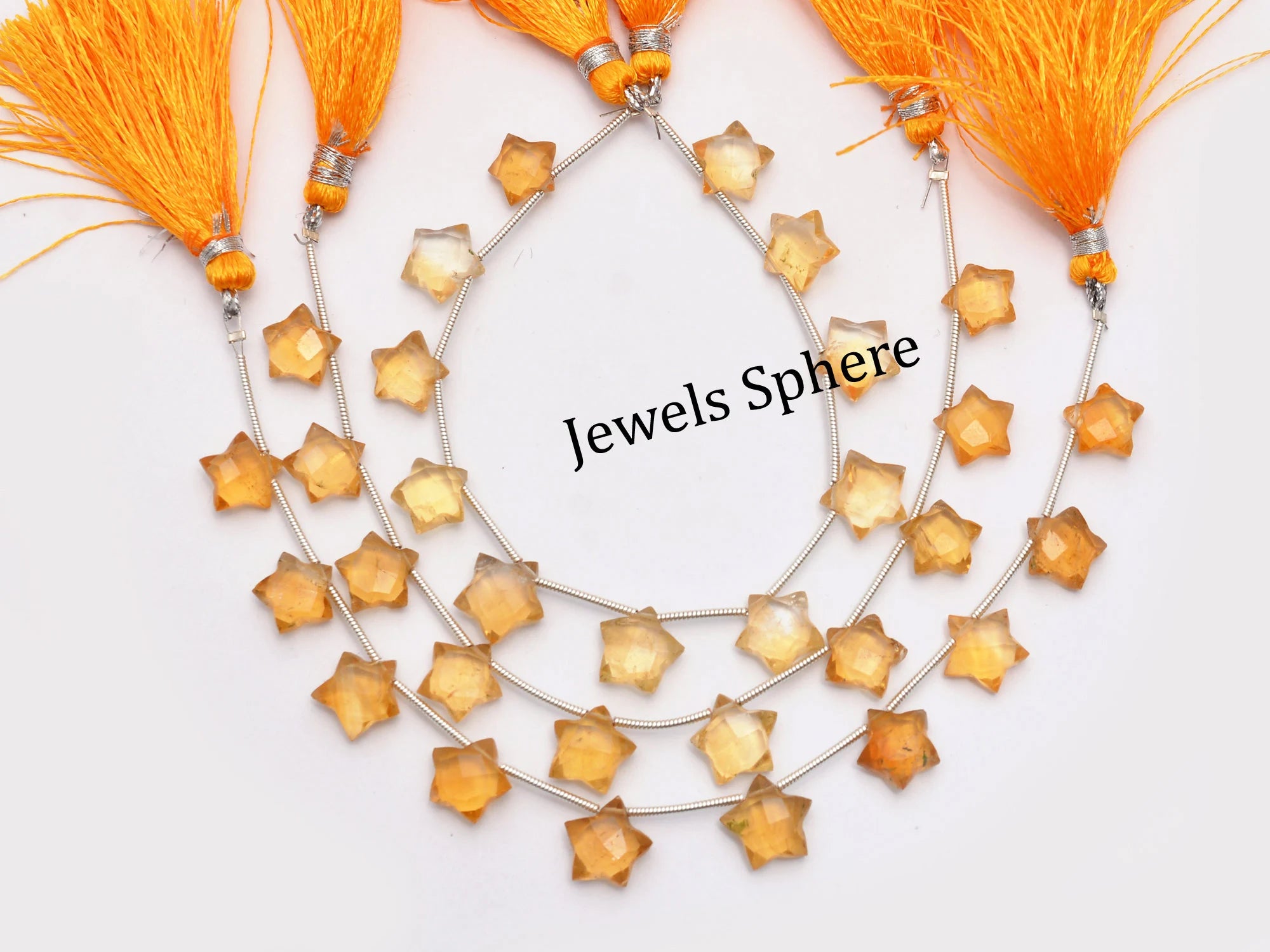 Citrine Faceted Star Beads, Yellow Citrine Five Corner Beads, 9 mm, SKU921