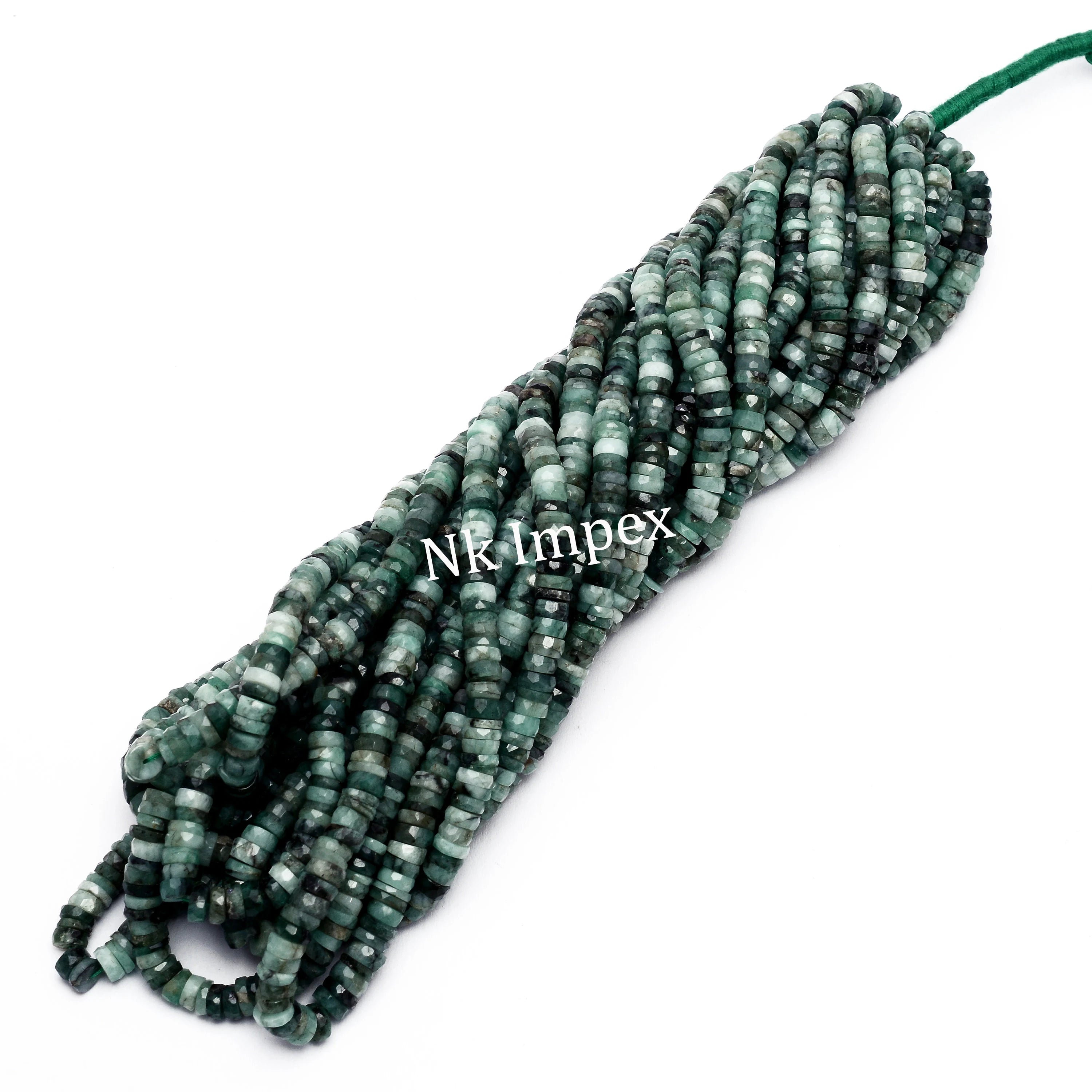 Natural Emerald Faceted Heishi Tyre Beads, 16 Inch Strand Gemstone Beads, (SKU1329)