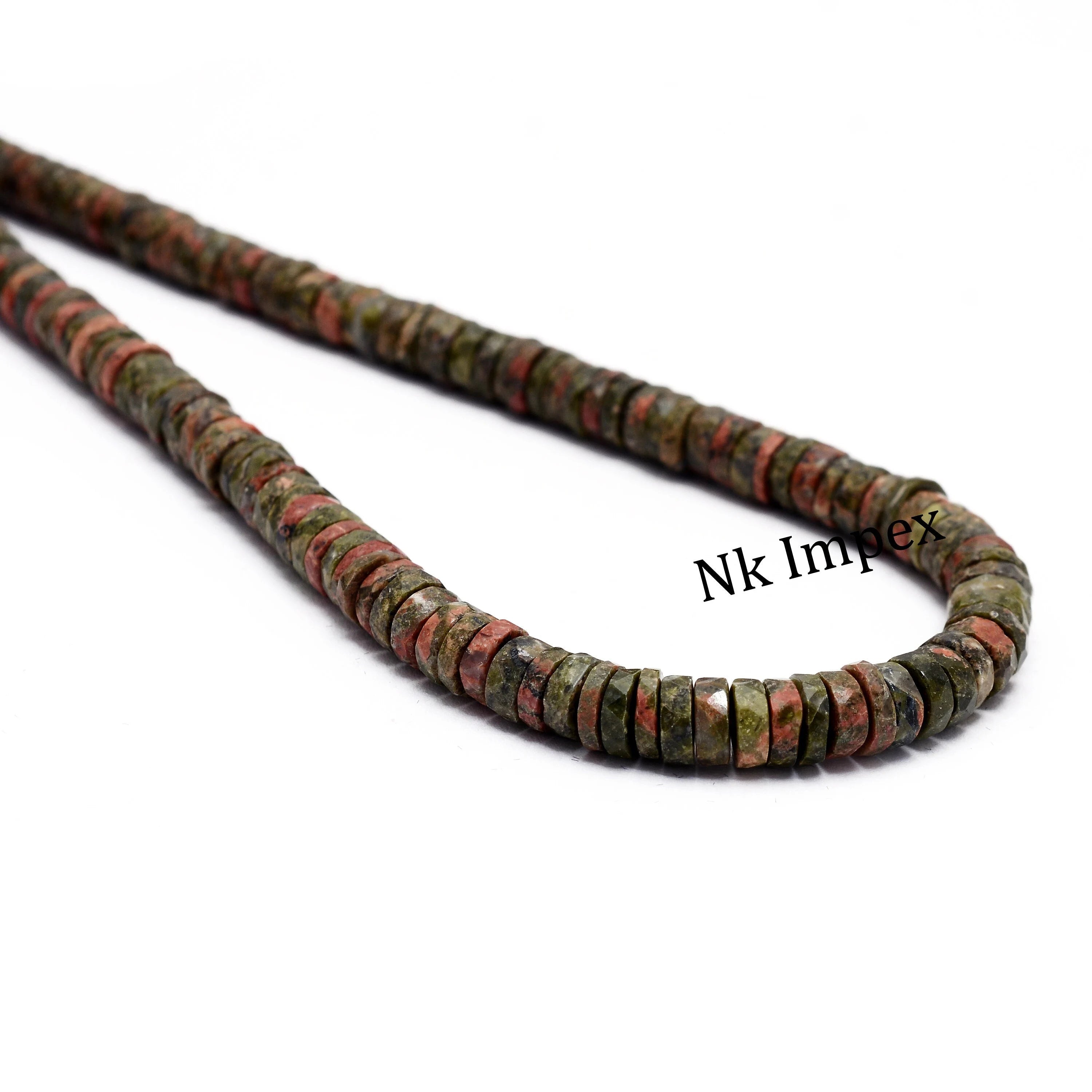 Green Unakite Faceted Tyre Beads, Unakite Heishi Beads, Unakite Wheels, Unakite Handmade Jewelry Making Gemstone Beads, SKU1332