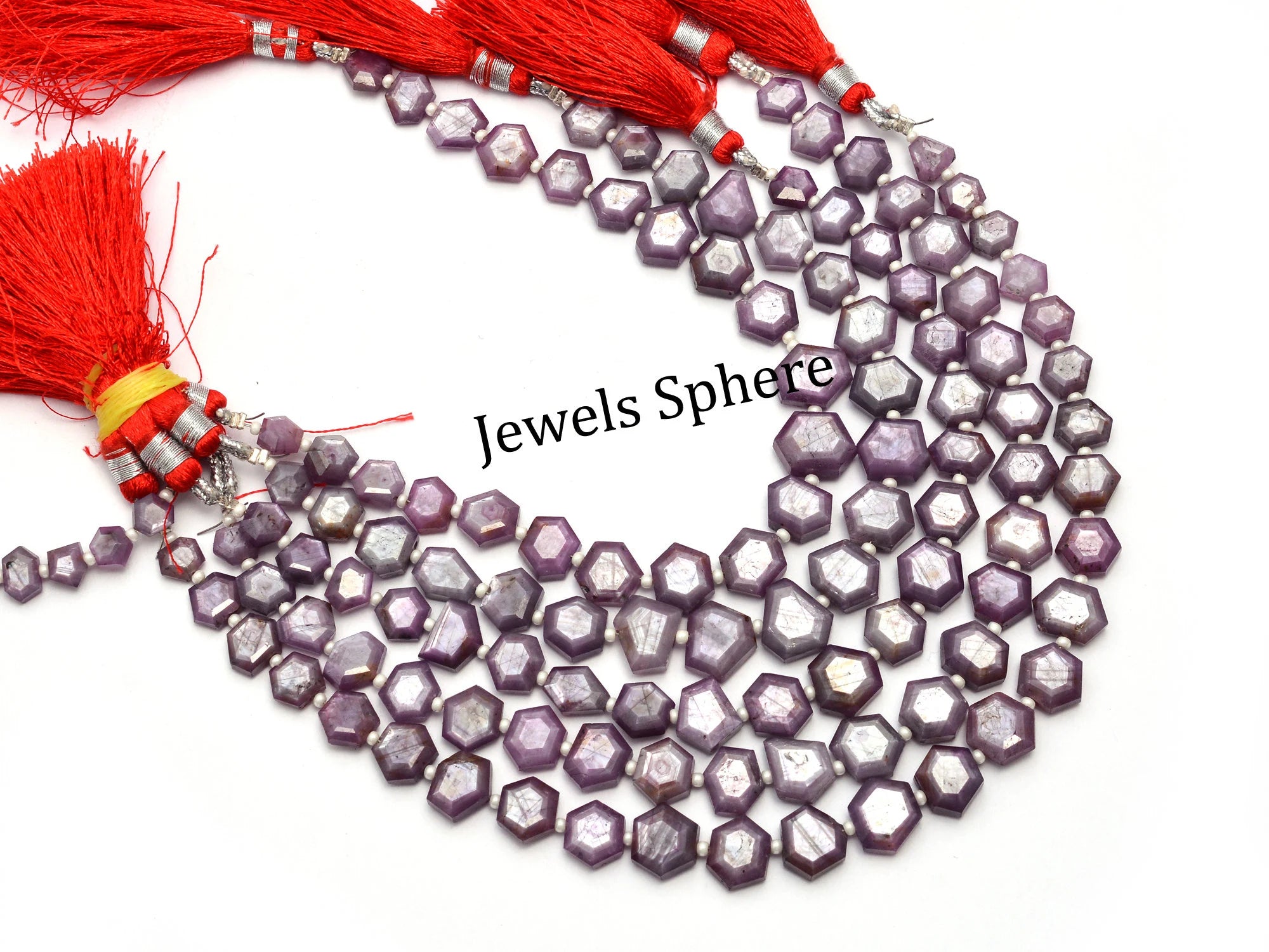 Silk Ruby Faceted Hexagon Beads, 8 Inch, SKU874