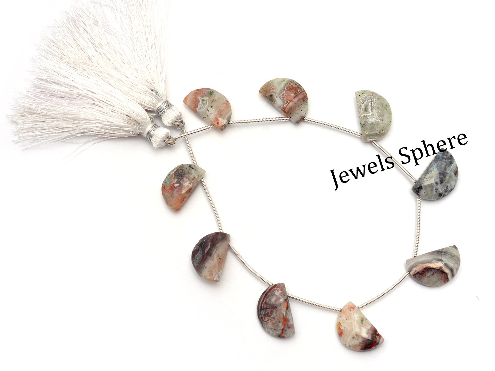 Crazy Lace Agate Faceted Half Moon Beads, 16 mm, SKU845
