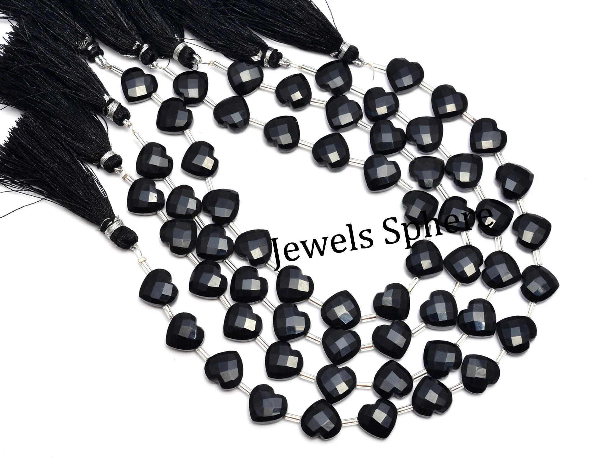 AA Quality 13 Piece Black Onyx Faceted Heart Shape Briolettes, SKU803