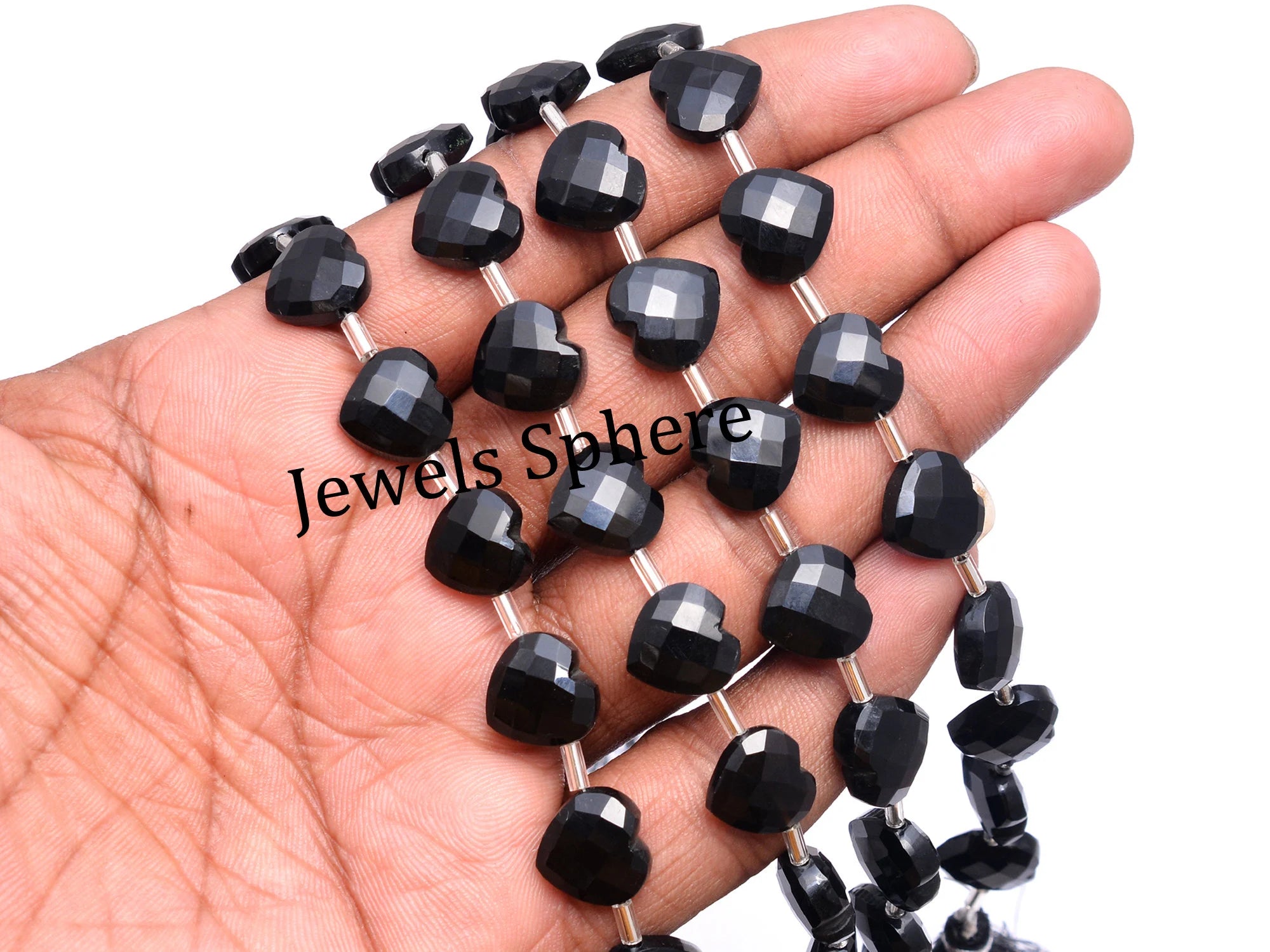 AA Quality 13 Piece Black Onyx Faceted Heart Shape Briolettes, SKU803