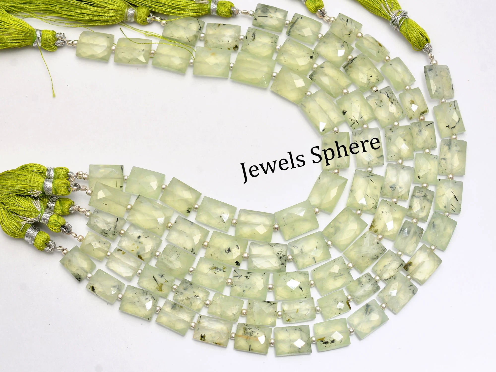 Black Rutile Prehnite Faceted Rectangle Beads, 7.5x8.5 mm To 9x12 mm, SKU798