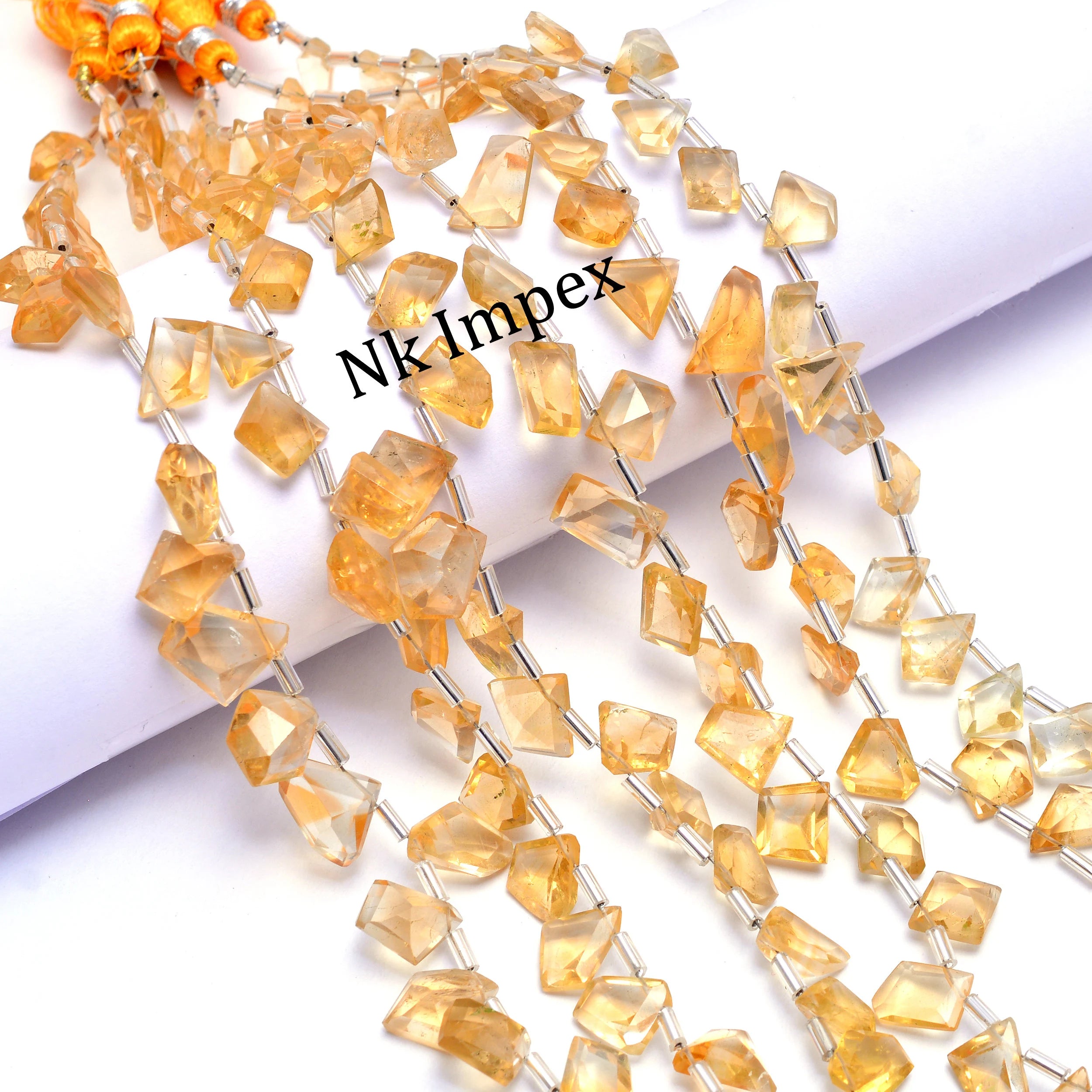 Natural Yellow Citrine Fancy Cut Beads, 6.5x8.5 To 11x13mm, Unique Citrine Beads, 8 Inch Strand, (SKU1050)