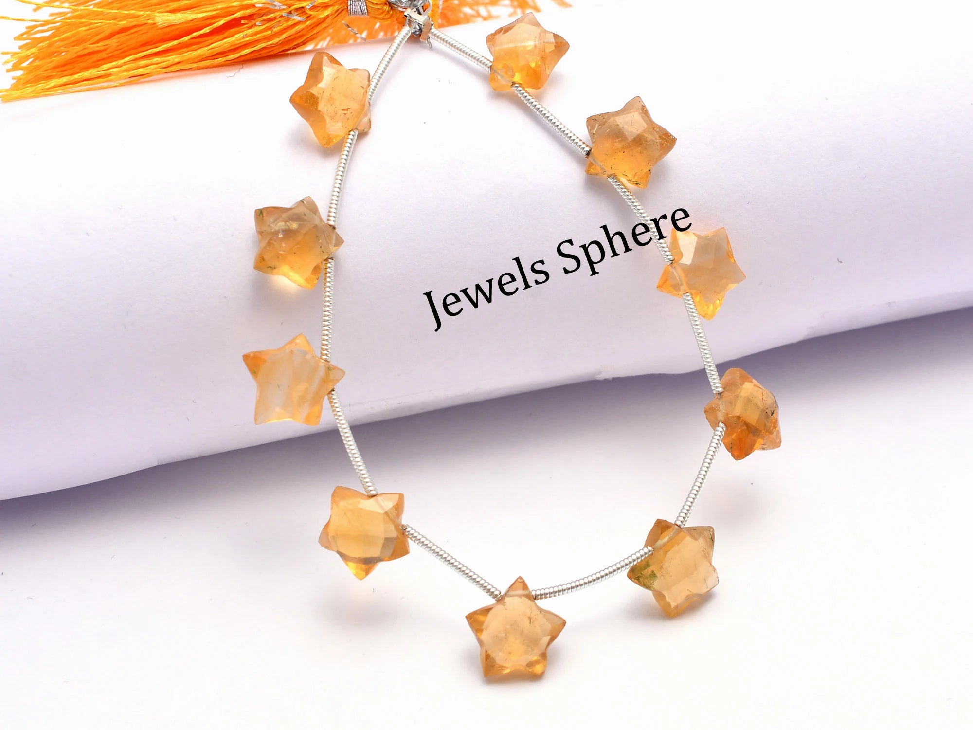 Citrine Faceted Star Beads, Yellow Citrine Five Corner Beads, 9 mm, SKU921