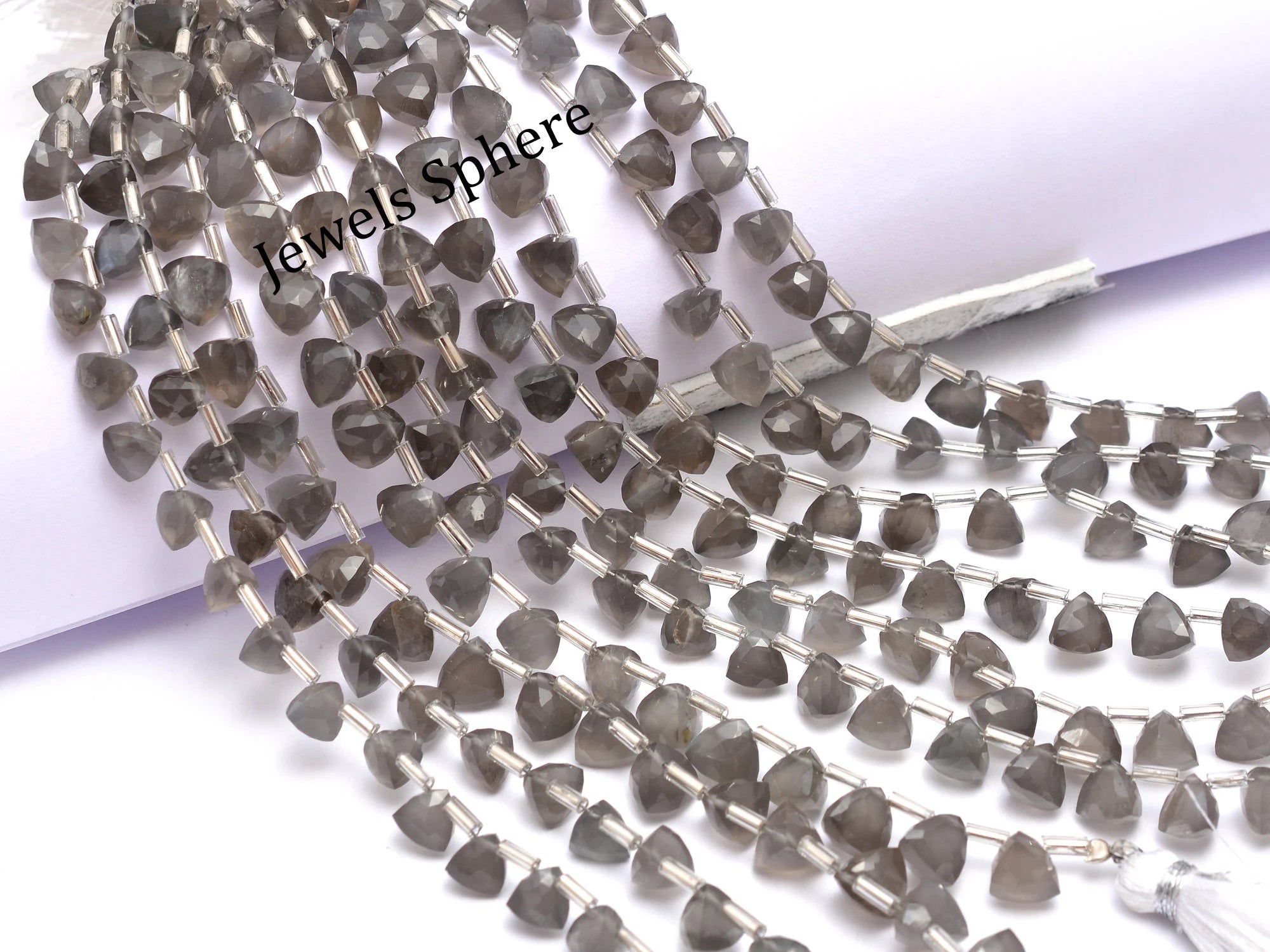 AAA Quality Grey Moonstone Faceted Triangle Shape Gemstone Briolettes, SKU903