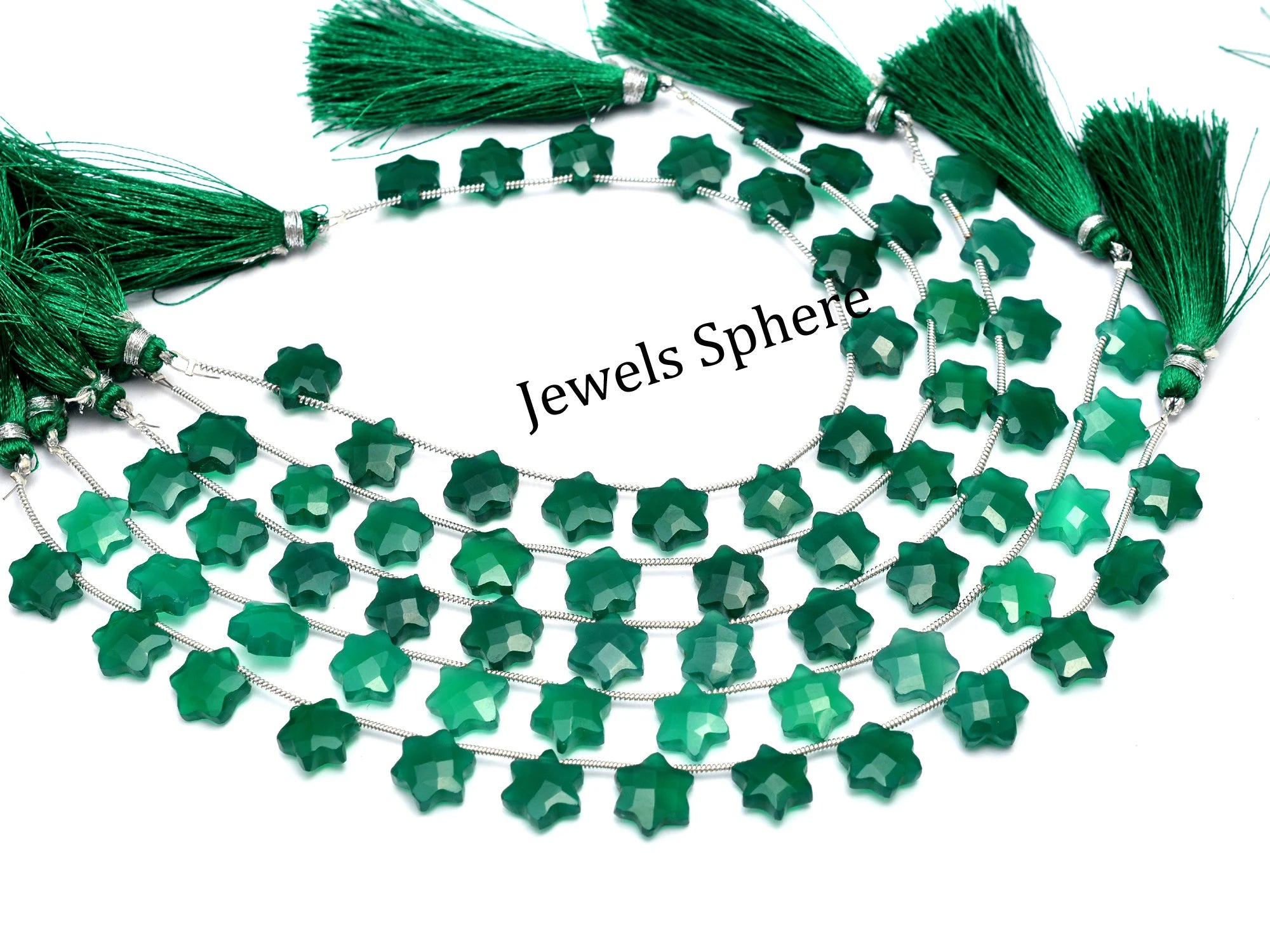 Natural Green Onyx Faceted Six Corner Star Shape Beads, 10 mm, SKU858