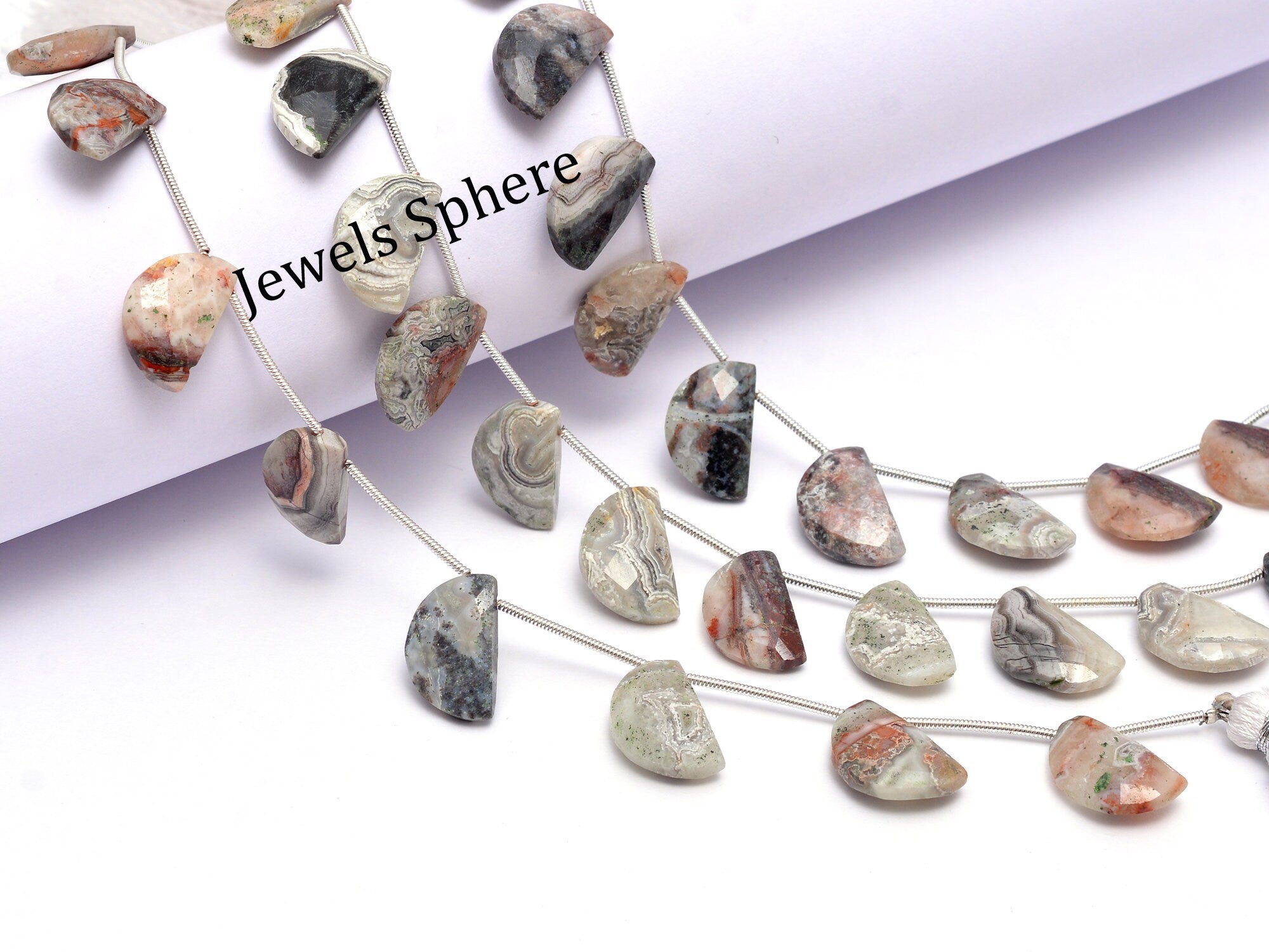 Crazy Lace Agate Faceted Half Moon Beads, 16 mm, SKU845