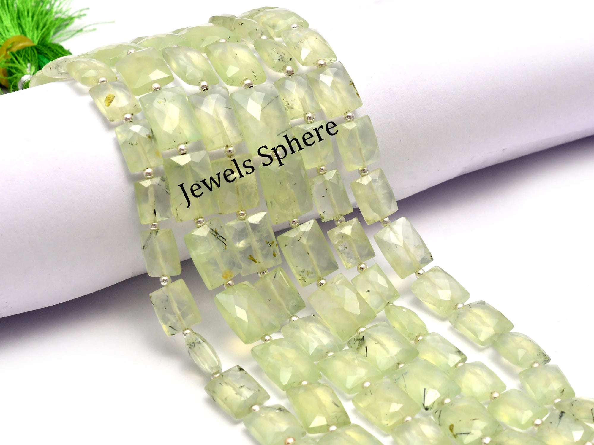 Prehnite Faceted Rectangle Beads, Chewing Gum Beads, SKU789