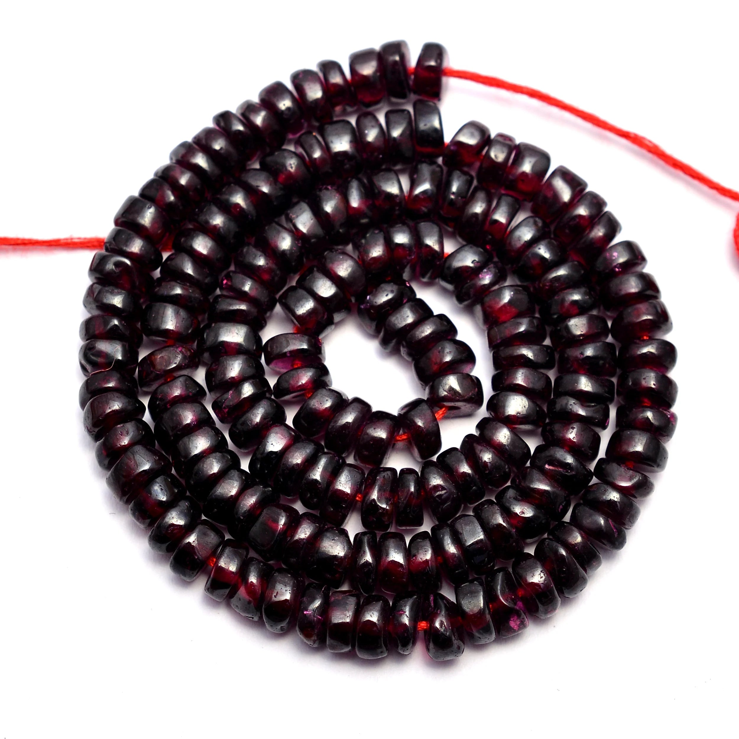 Natural Red Garnet Smooth Heishi Beads, Wheels Strand, Tyre Cut Beads, SKU1375