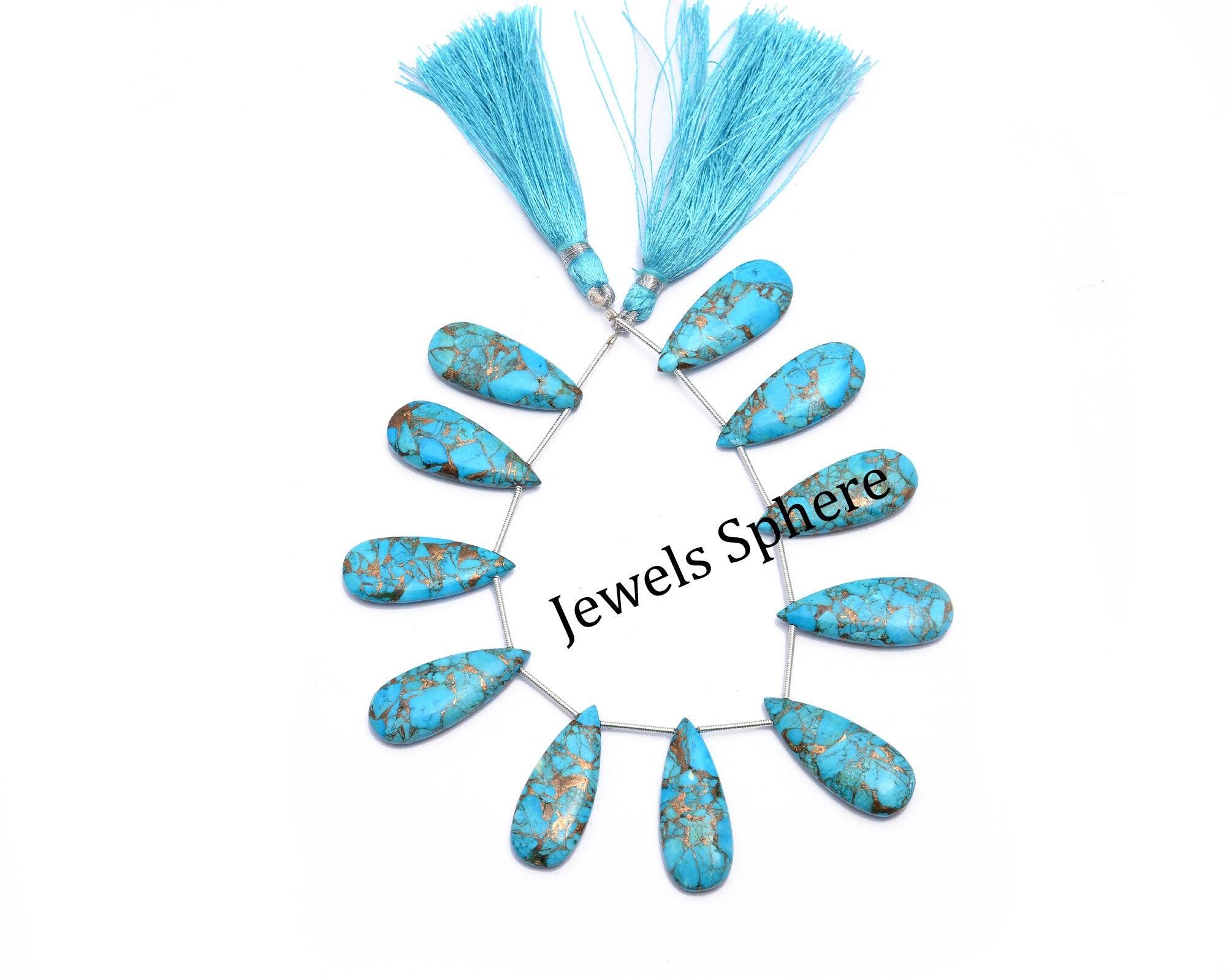 Blue Copper Turquoise Smooth Long Pear Beads, 12.5x31 mm, SKU759