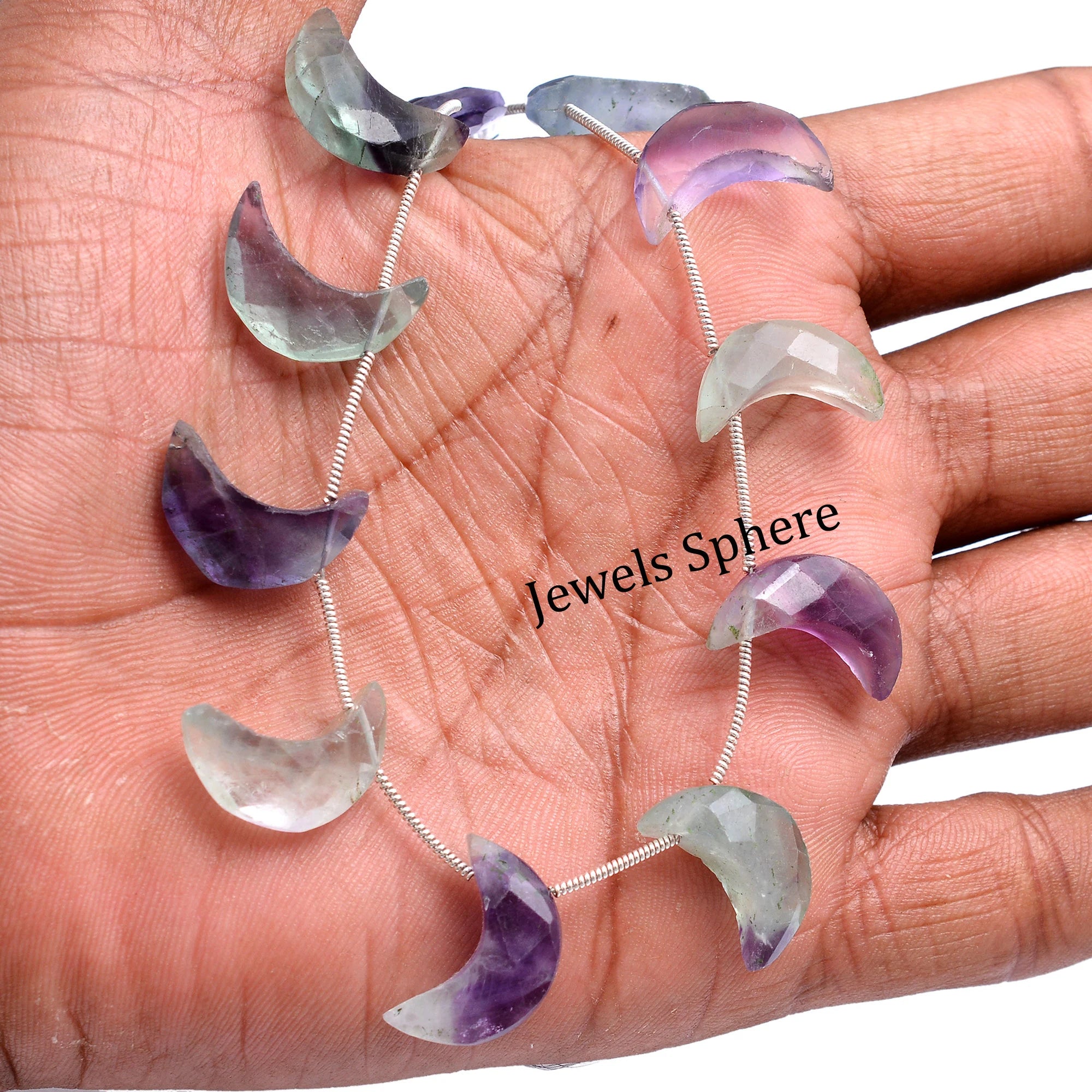 Bi Color Fluorite Faceted Crescent Moon Fancy Shape, 17 mm To 19 mm, SKU742