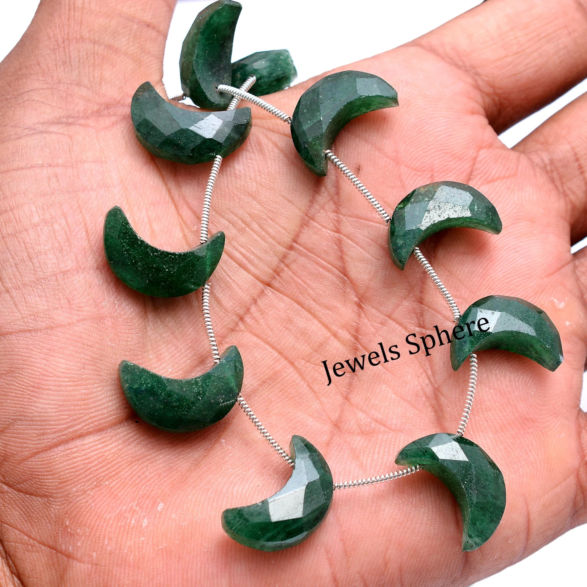 Dark Green Aventurine Faceted Crescent Moon Fancy Shape, 18 mm To 19 mm, SKU745