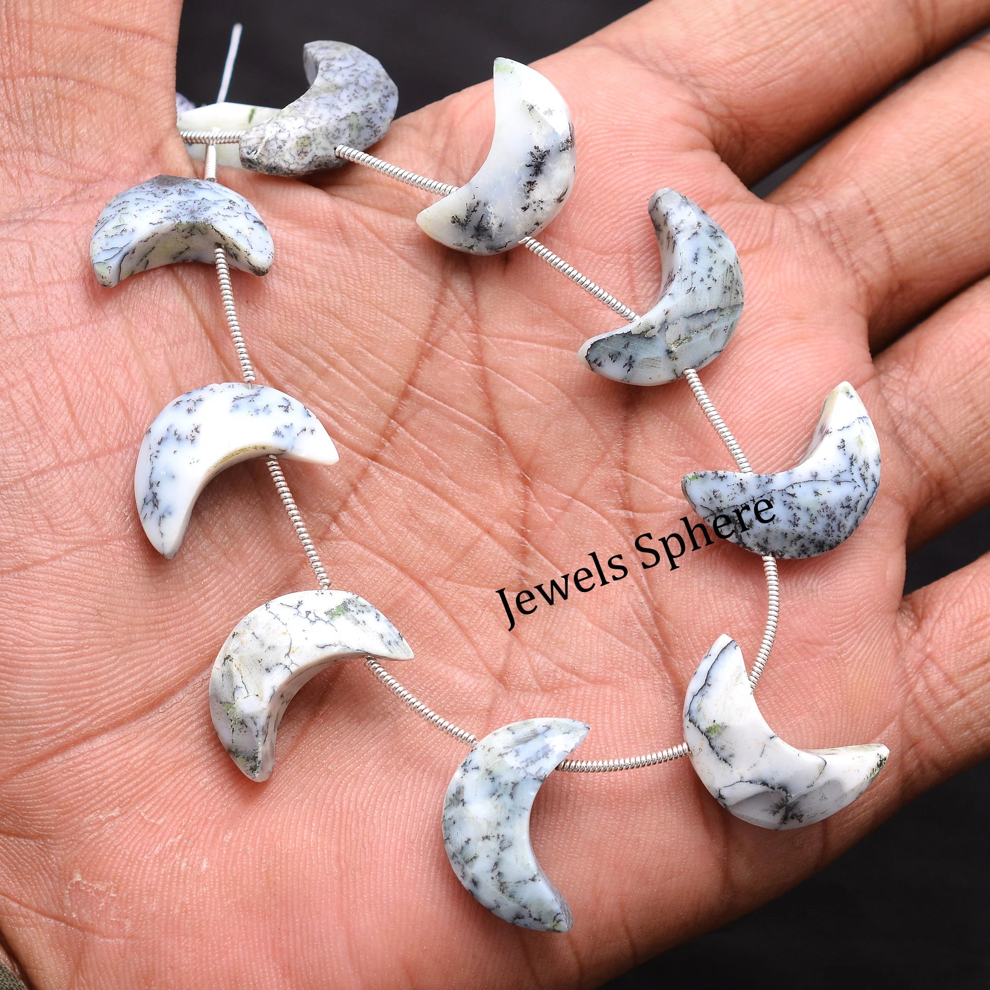 Dendrite Opal Faceted Crescent Moon Fancy Shape, 17 mm To 20 mm, SKU736