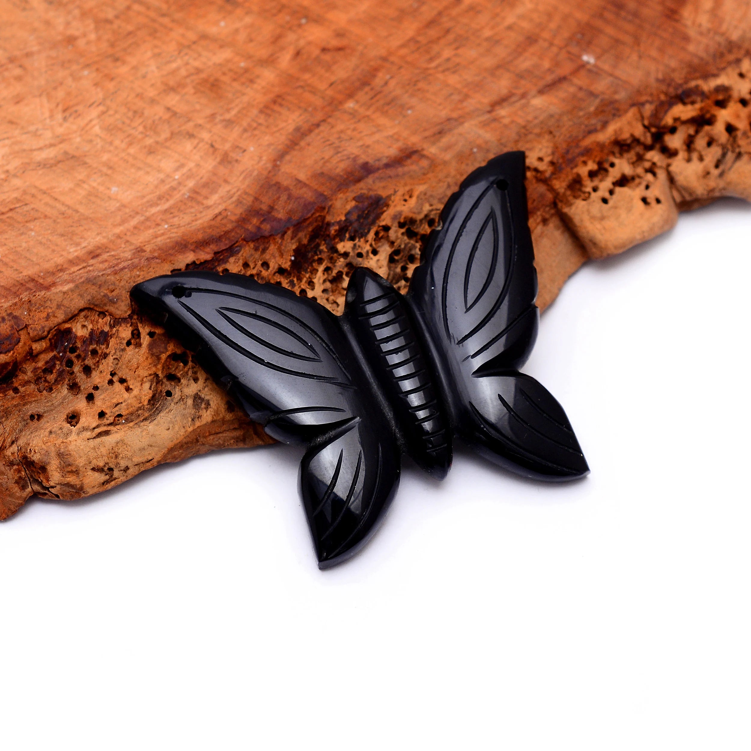 Black Onyx Gemstone Butterfly Carving Beads Pendant, Gemstone Carving Pendant, Black Onyx Handmade Carved, SKU1515