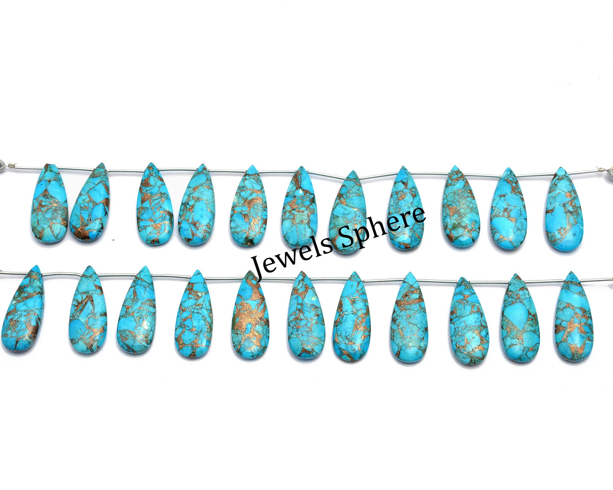 Blue Copper Turquoise Smooth Long Pear Beads, 12.5x31 mm, SKU759