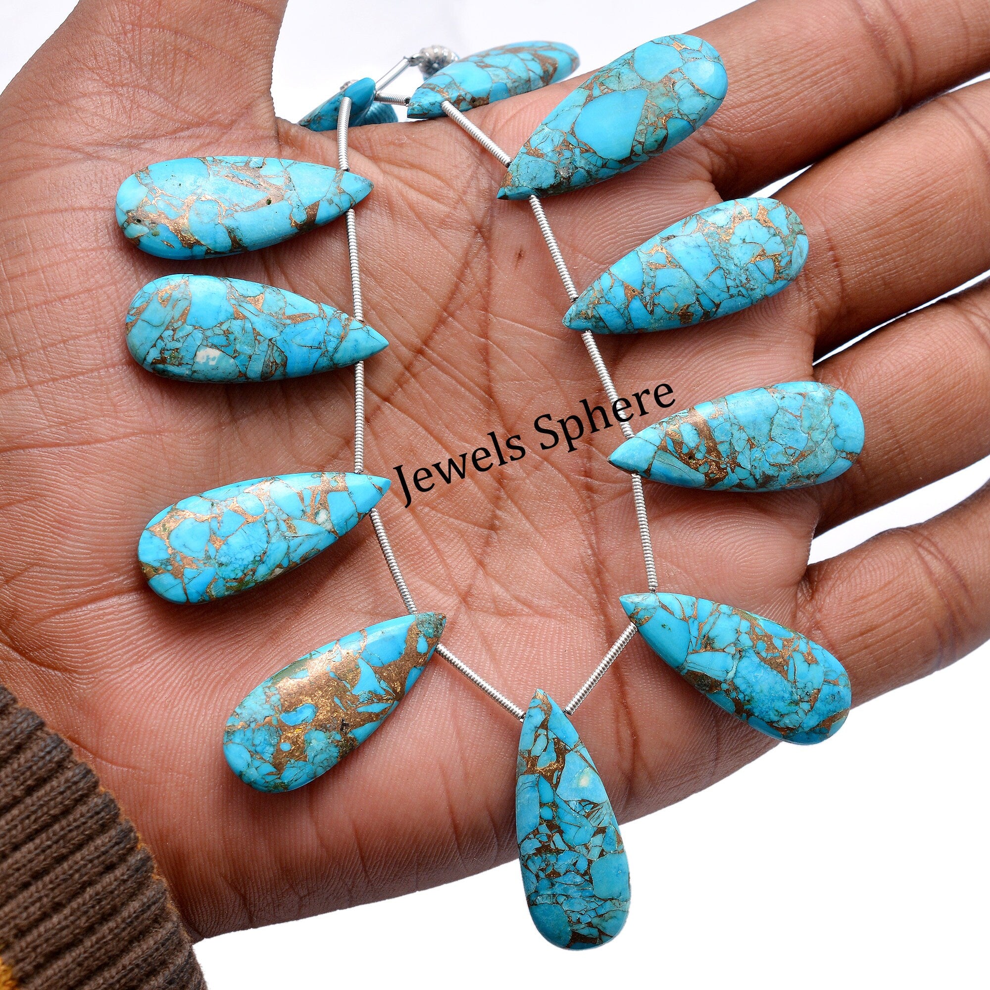 Blue Copper Turquoise Smooth Long Pear Beads, 12.5x31 mm, SKU759