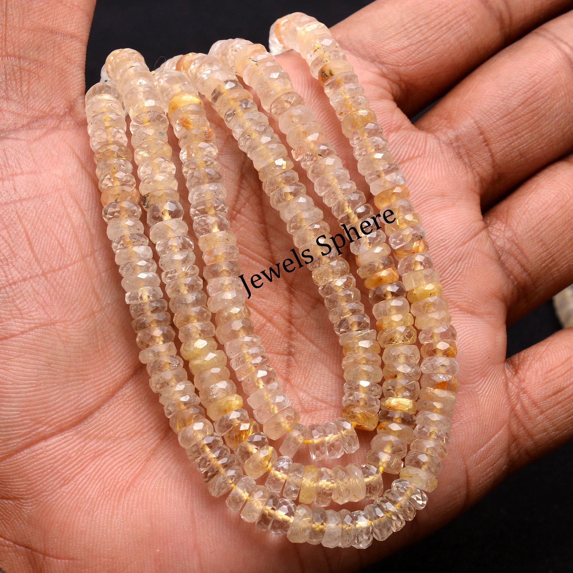 Golden Rutile Quartz Faceted Rondelle Beads, 6.5 mm To 7 mm, SKU785