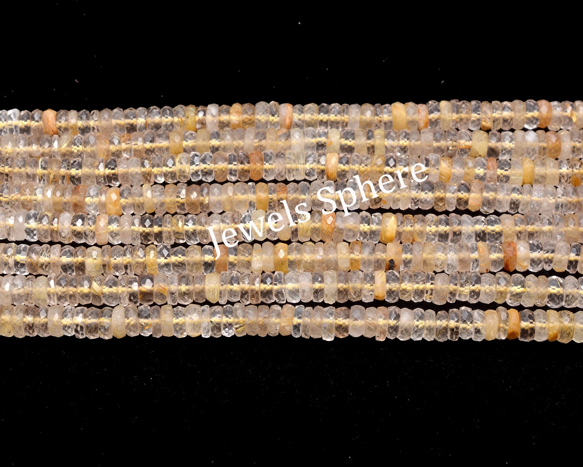 Golden Rutile Quartz Faceted Rondelle Beads, 6.5 mm To 7 mm, SKU785