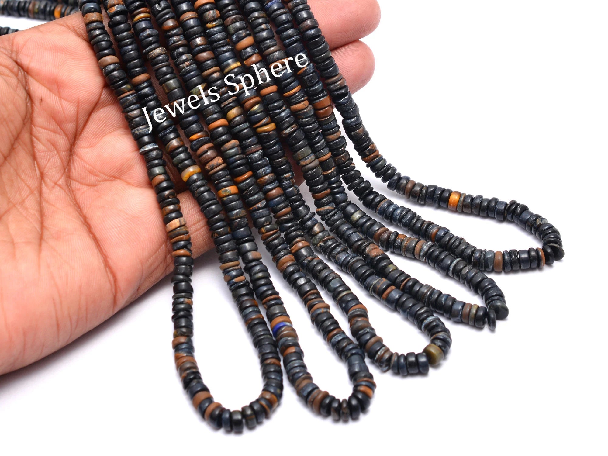 Natural Black Tiger's Eye Smooth Tyre Beads, 5.5 To 6.5 mm, SKU827