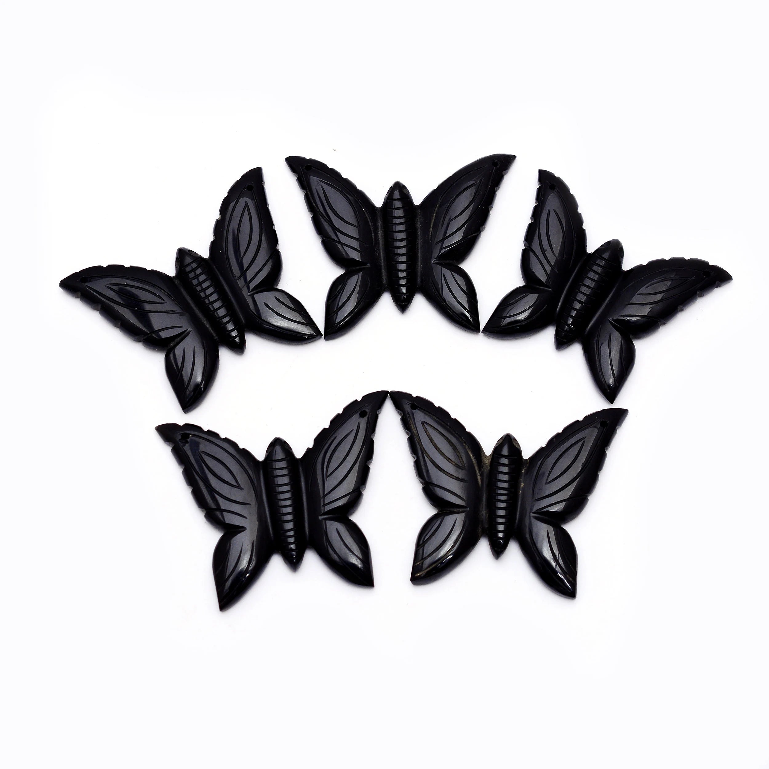 Black Onyx Gemstone Butterfly Carving Beads Pendant, Gemstone Carving Pendant, Black Onyx Handmade Carved, SKU1515