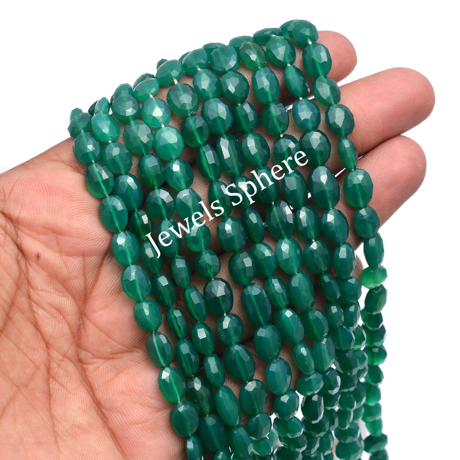 AAA Quality Green Onyx Faceted Oval Beads, 6x8 mm To 7x9 mm, Green Onyx, SKU258