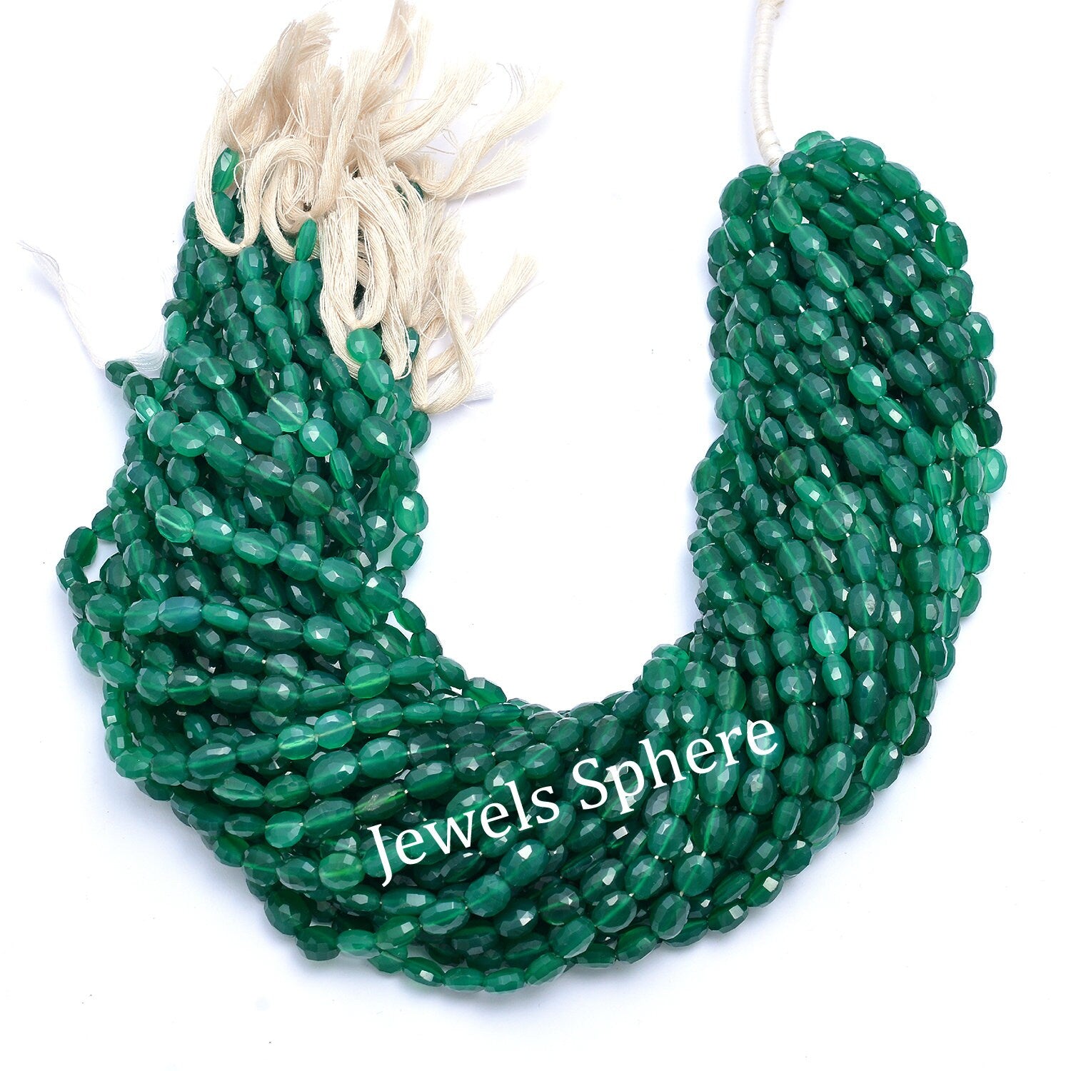 AAA Quality Green Onyx Faceted Oval Beads, 6x8 mm To 7x9 mm, Green Onyx, SKU258