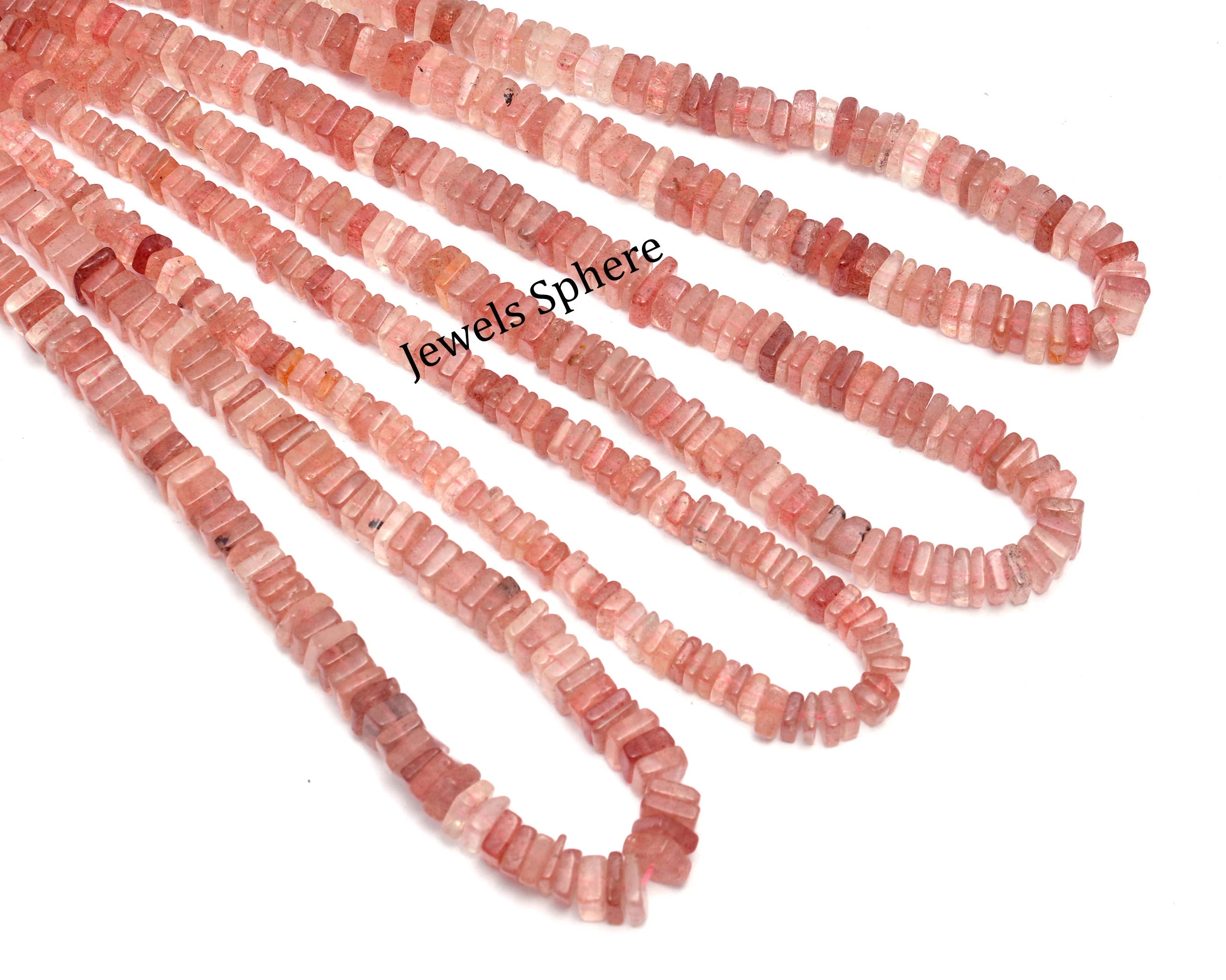 Pink Strawberry Quartz Smooth Square Beads, 6mm To 8 mm, SKU793