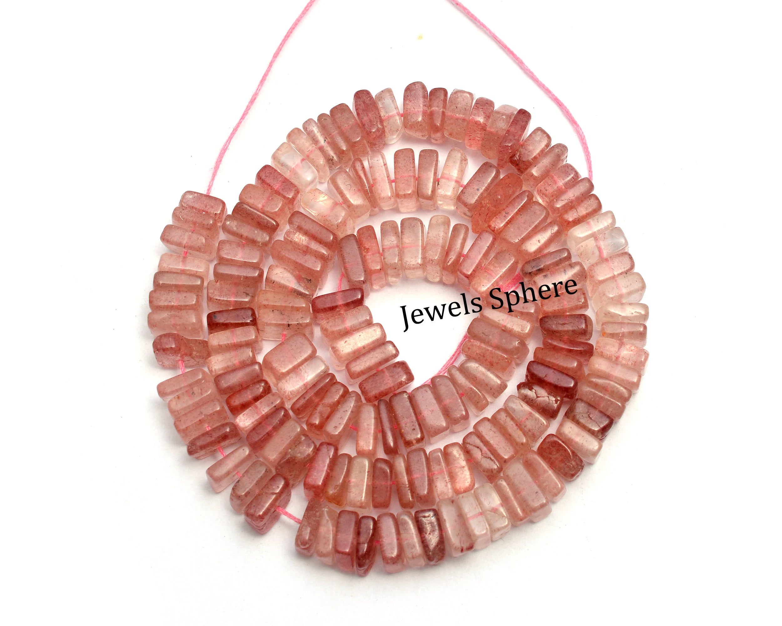 Pink Strawberry Quartz Smooth Square Beads, 6mm To 8 mm, SKU793
