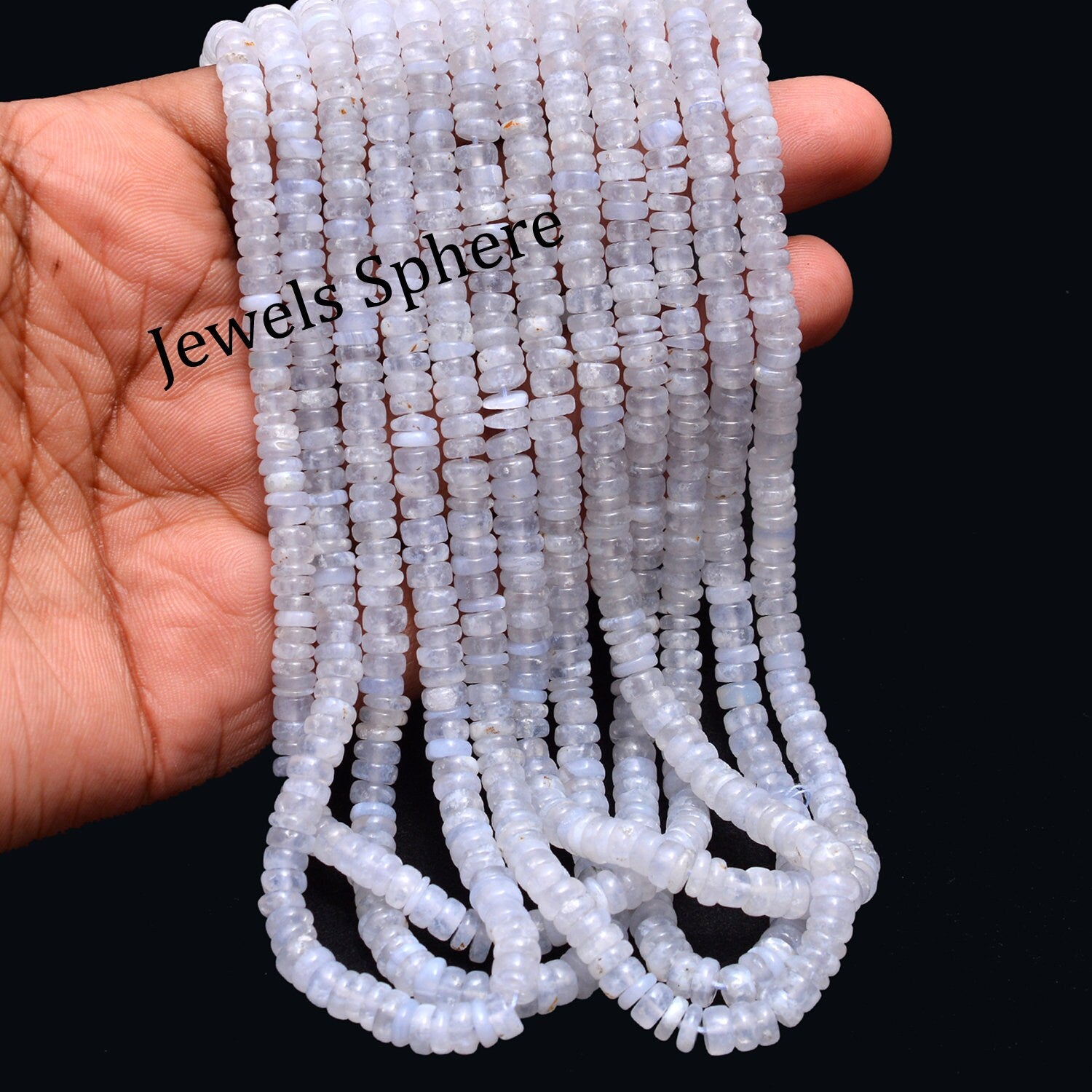 Blue Chalcedony Smooth Tyre Beads, 5 To 6 mm, SKU833