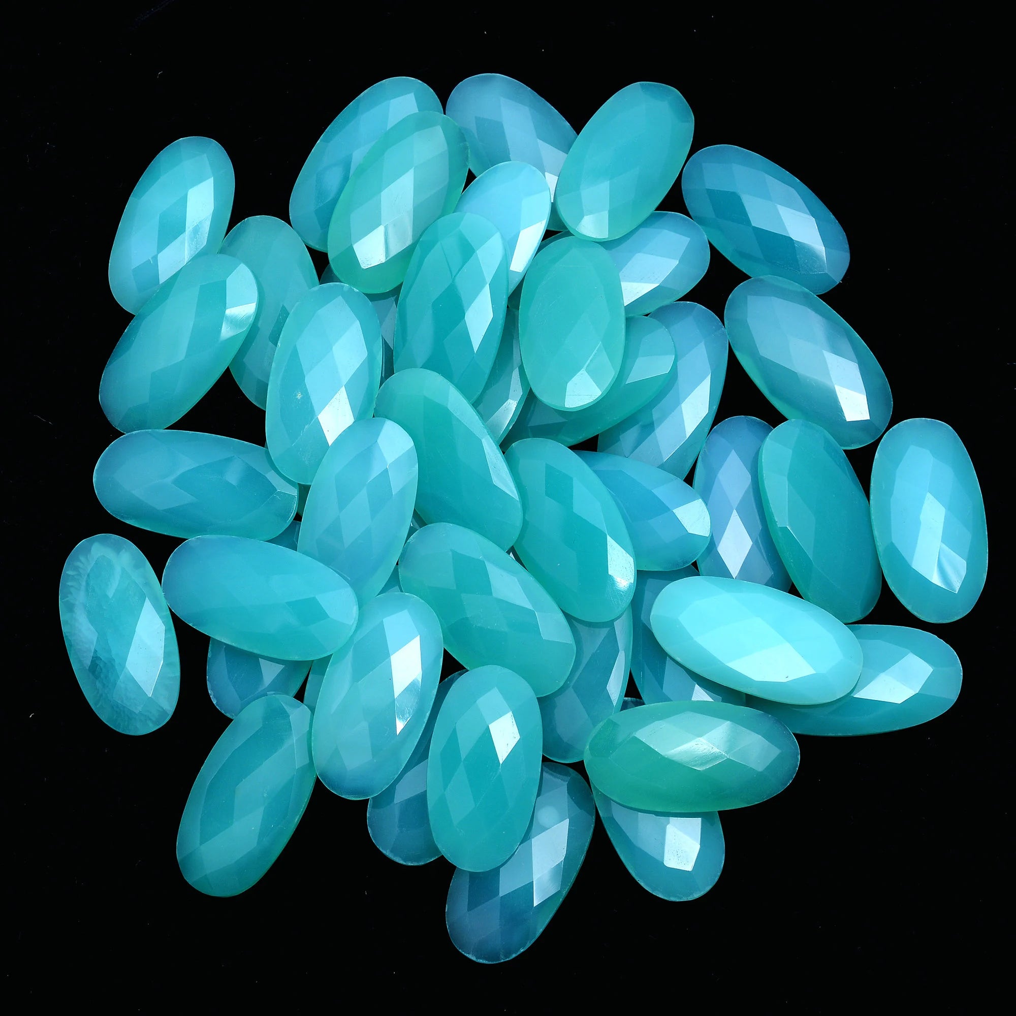 AA Quality Blue Chalcedony Faceted Oval Rosecut, 15x29 mm, Aquamarine Rosecut, Aquamarine Loose Gemstone, SKU377
