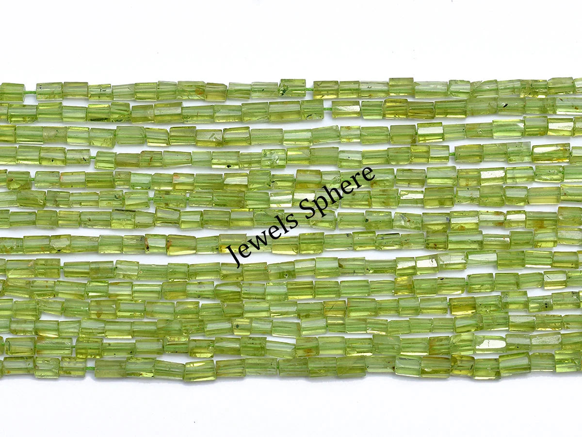 Natural Peridot Faceted Pipe Shape Beads, 3x4 mm To 3.5x5 mm, SKU261