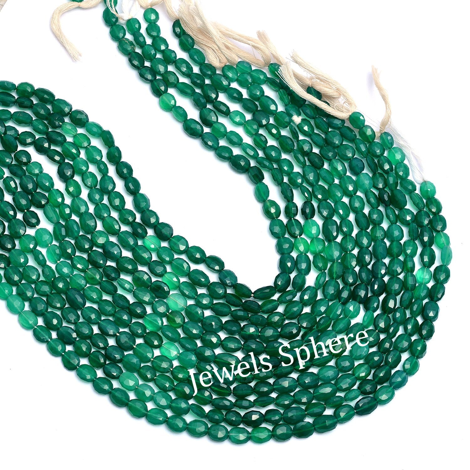 AAA Quality Green Onyx Faceted Oval Beads, 6x8 mm To 7x9 mm, Green Onyx, SKU258