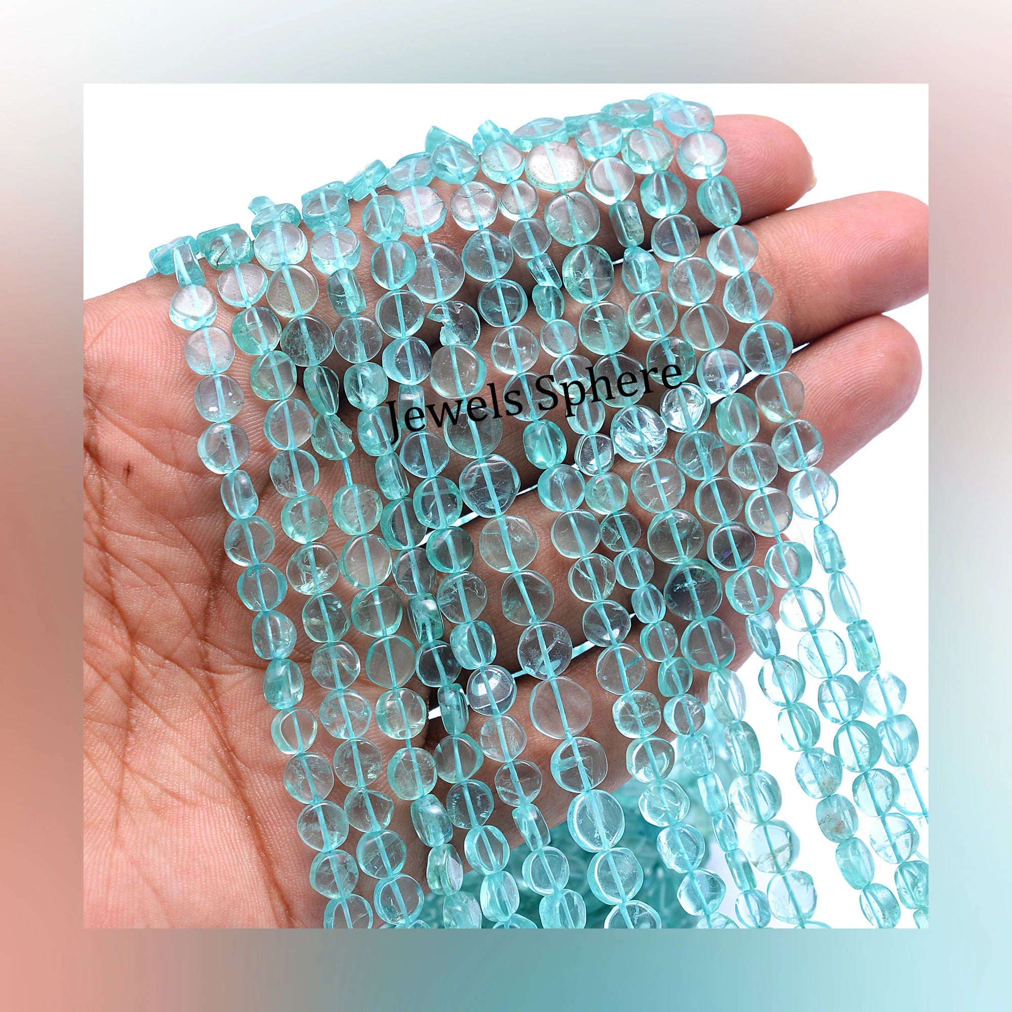 Sky Apatite Smooth Coin Beads, 6 mm, Sky Apatite Coin, Apatite Jewelry Making Gemstone Beads Handmade Gift For Women, 15 Inch, SKU369