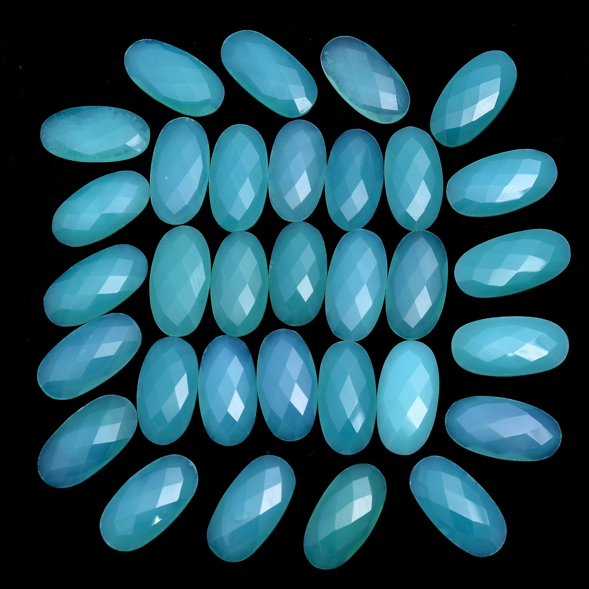 AA Quality Blue Chalcedony Faceted Oval Rosecut, 15x29 mm, Aquamarine Rosecut, Aquamarine Loose Gemstone, SKU377