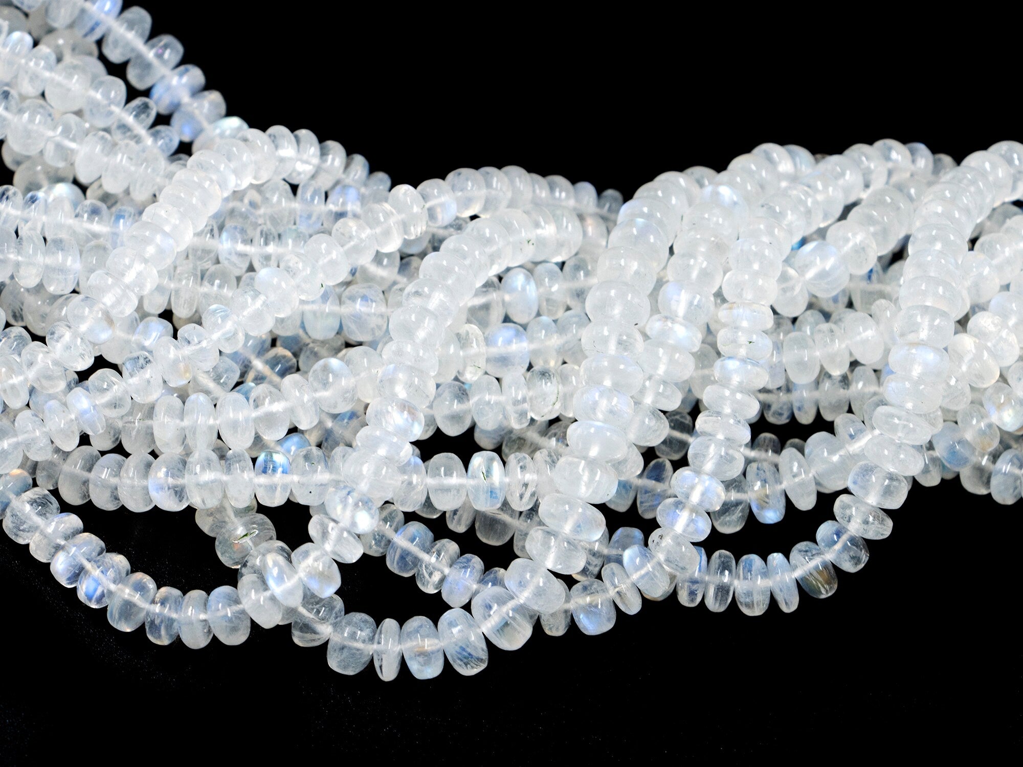White Rainbow Moonstone Beads, Smooth Rondelle Beads, Natural Rainbow Moonstone Beads, Moonstone Beads Jewelry, 10" Strand (SKU 1579)
