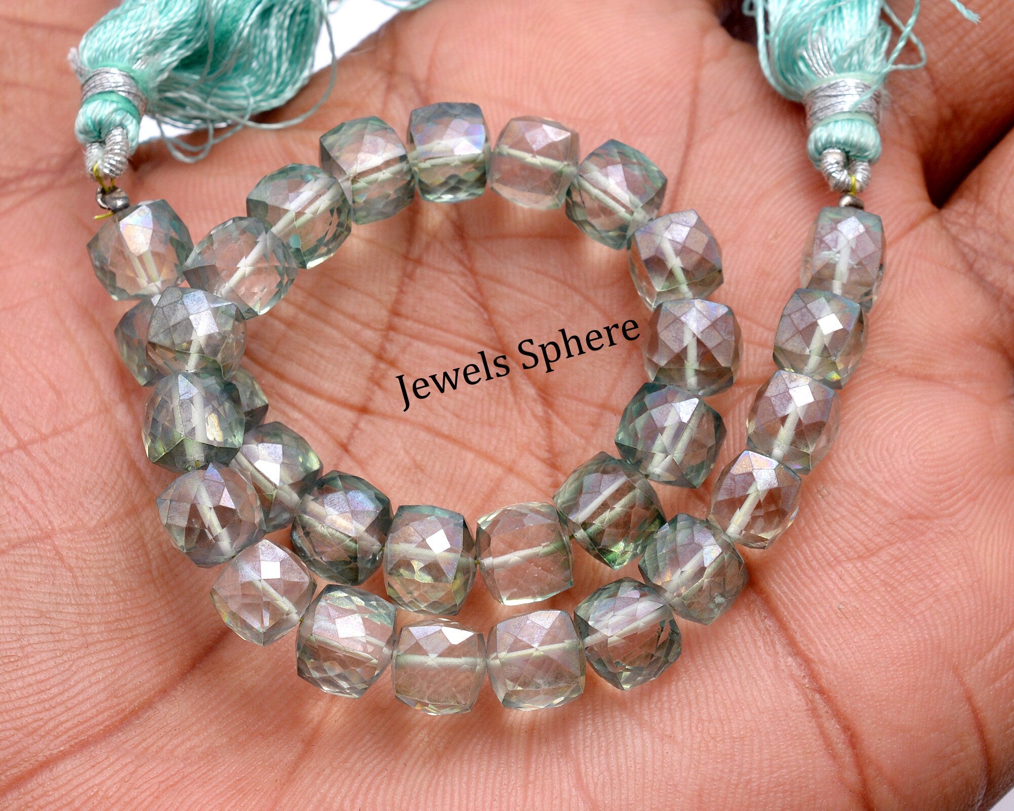 Natural Green Crystal Faceted Box Beads, 7 mm To 9 mm, SKU765