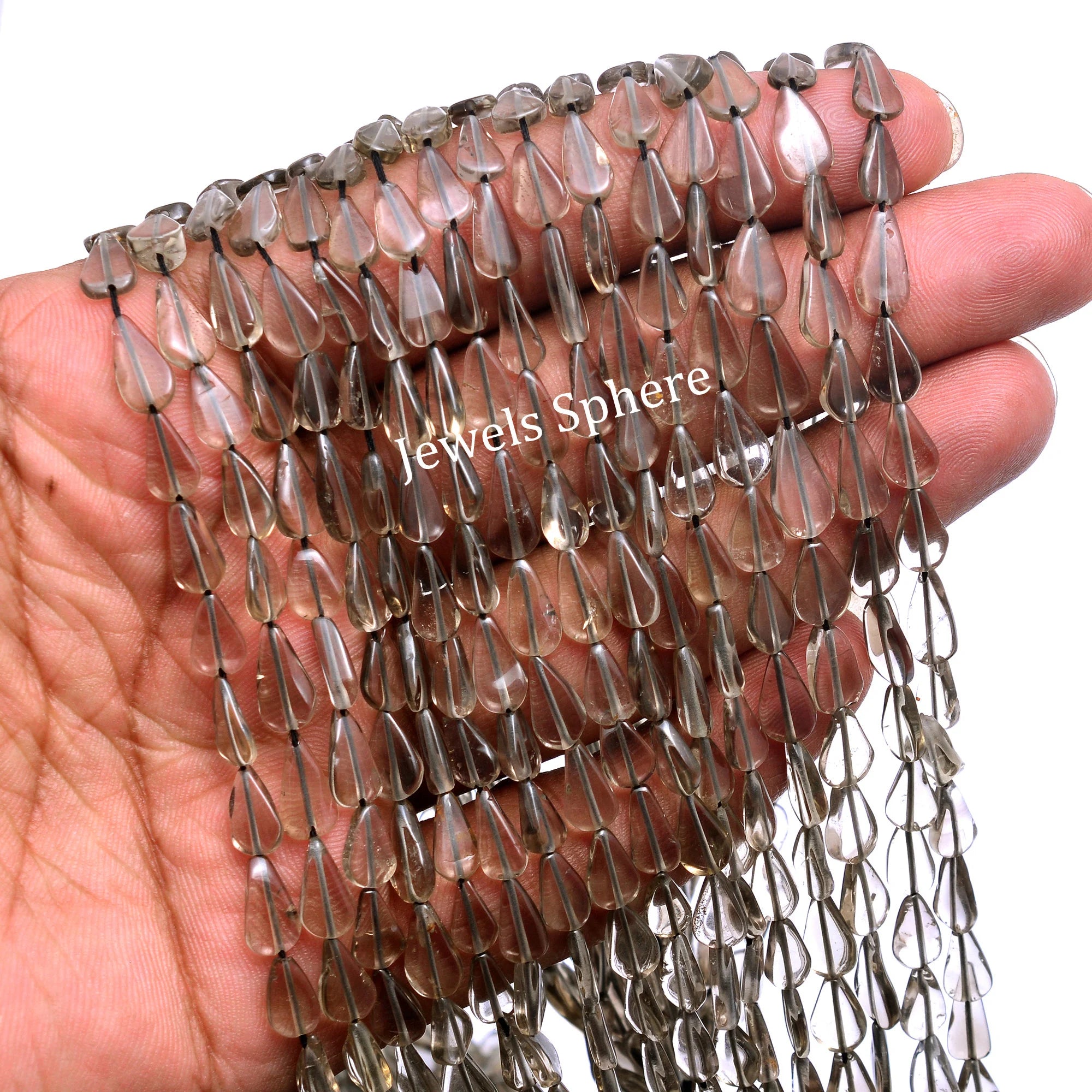 Smoky Quartz Smooth Straight Drill Pear Beads, 6.5 mm To 12.8 mm, SKU423