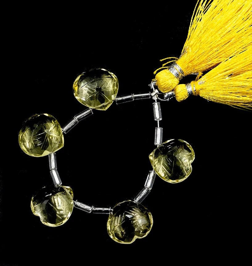 Yellow Lemon Quartz Heart Carving Bottom Drilled Beads, 12 mm, Lemon Quartz Heart Carving Beads, Lemon Quartz Jewelry Gemstone, SKU1590