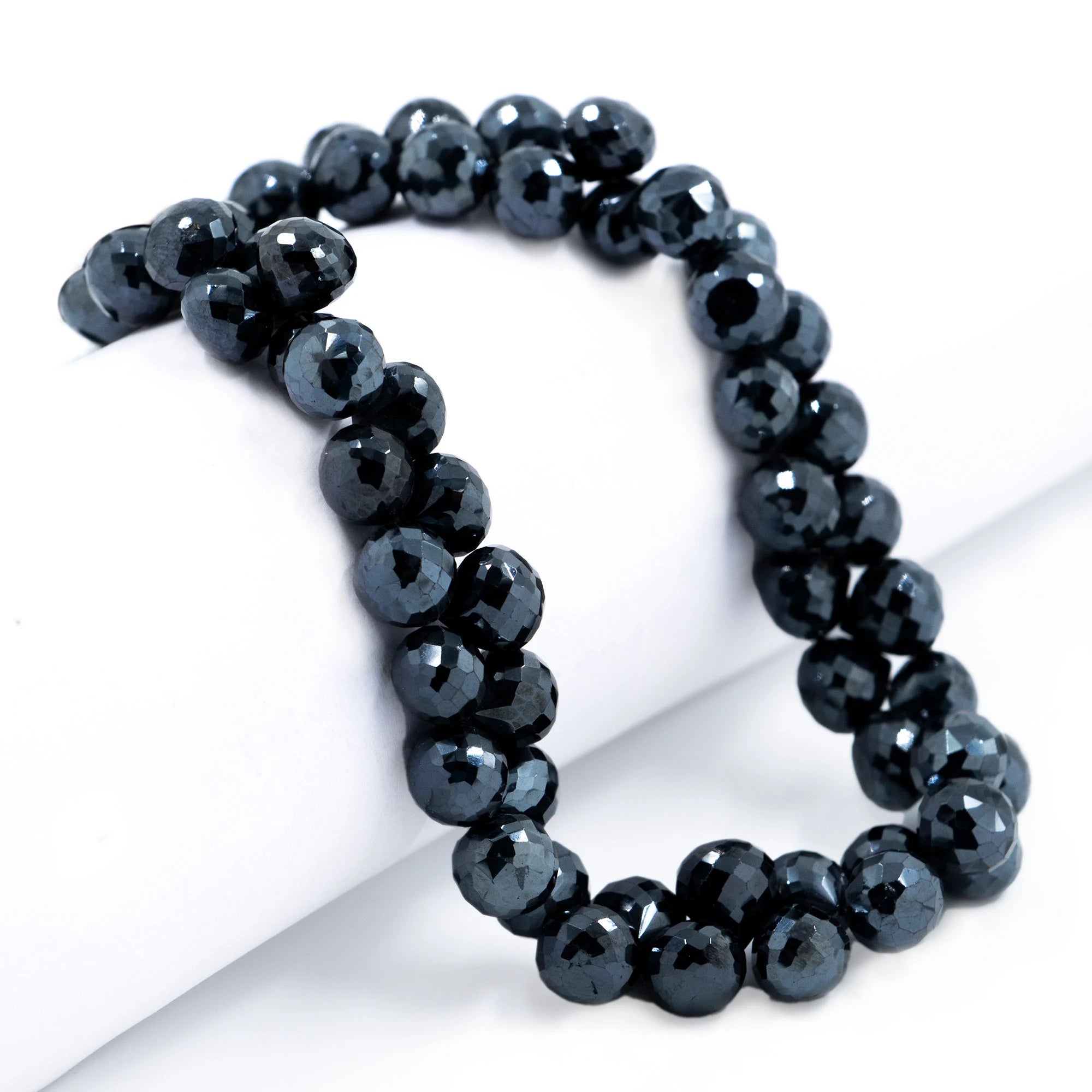 Black Spinel Crystal Coated Metallic Faceted Onion Beads, 7x8 mmm Black Spinel Coated Onion, SKU257
