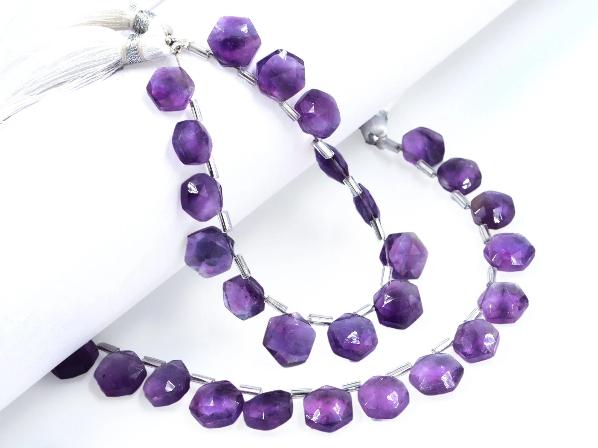 AA Quality African Amethyst Faceted Hexagon Beads, Amethyst Hexagon Beads, 6 Corner Shape Briolettes, Jewelry Making Gemstone Beads