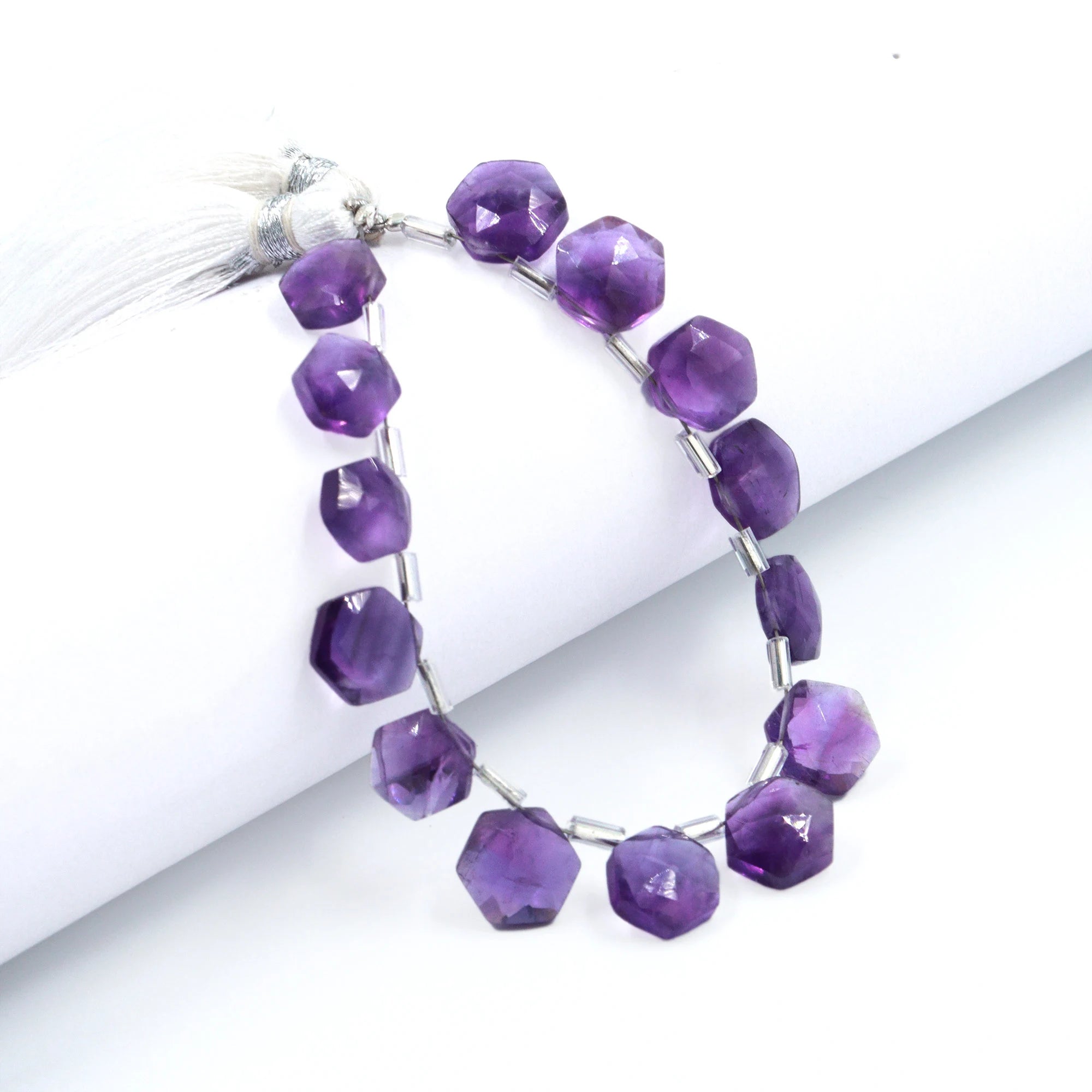 AA Quality African Amethyst Faceted Hexagon Beads, Amethyst Hexagon Beads, 6 Corner Shape Briolettes, Jewelry Making Gemstone Beads