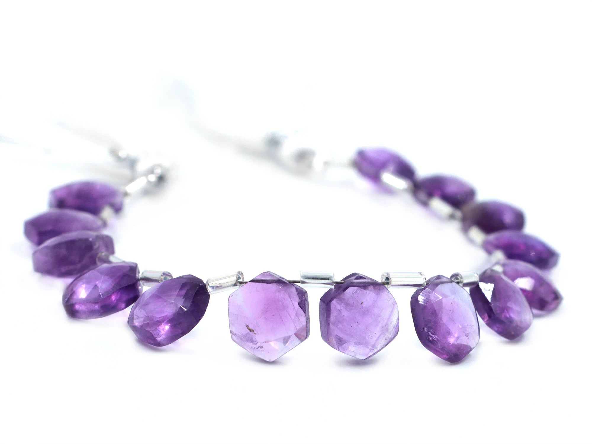 AA Quality African Amethyst Faceted Hexagon Beads, Amethyst Hexagon Beads, 6 Corner Shape Briolettes, Jewelry Making Gemstone Beads