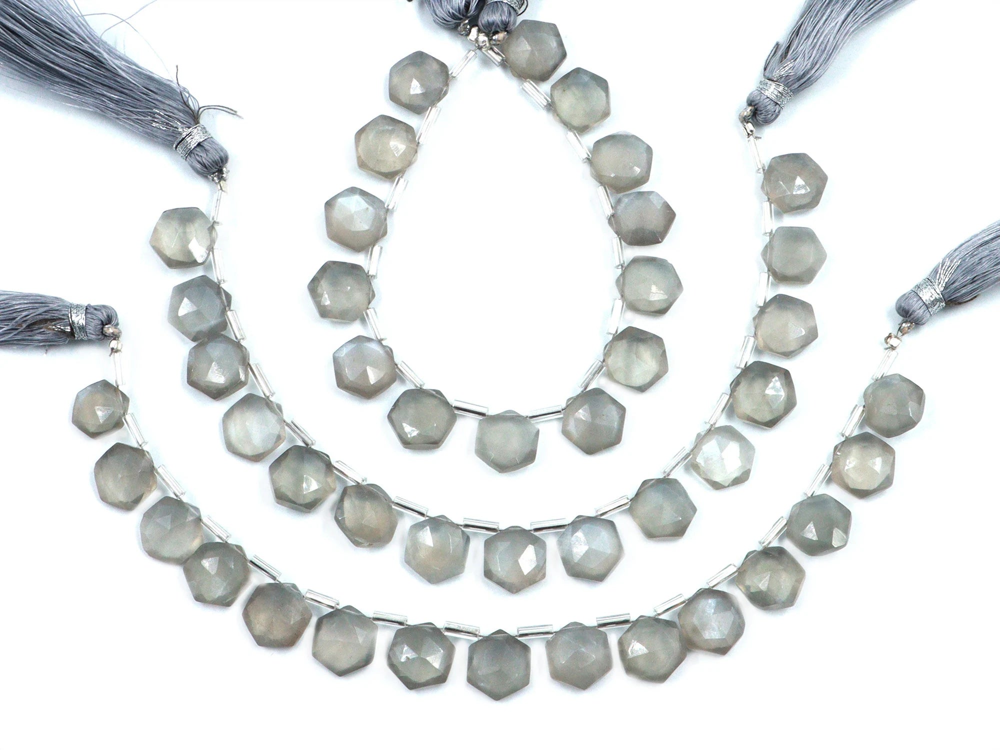 AA Quality Grey Moonstone Faceted Hexagon Beads, Grey Moonstone Six Corner Hexagon, Moonstone Handmade Jewelry Making Gemstone
