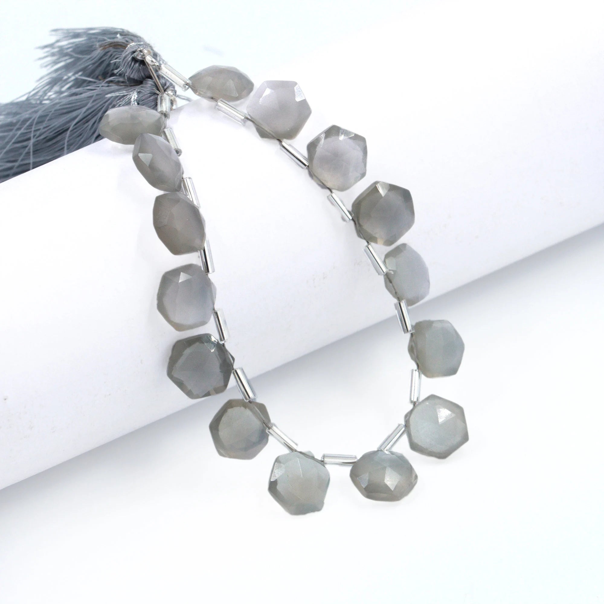 AA Quality Grey Moonstone Faceted Hexagon Beads, Grey Moonstone Six Corner Hexagon, Moonstone Handmade Jewelry Making Gemstone