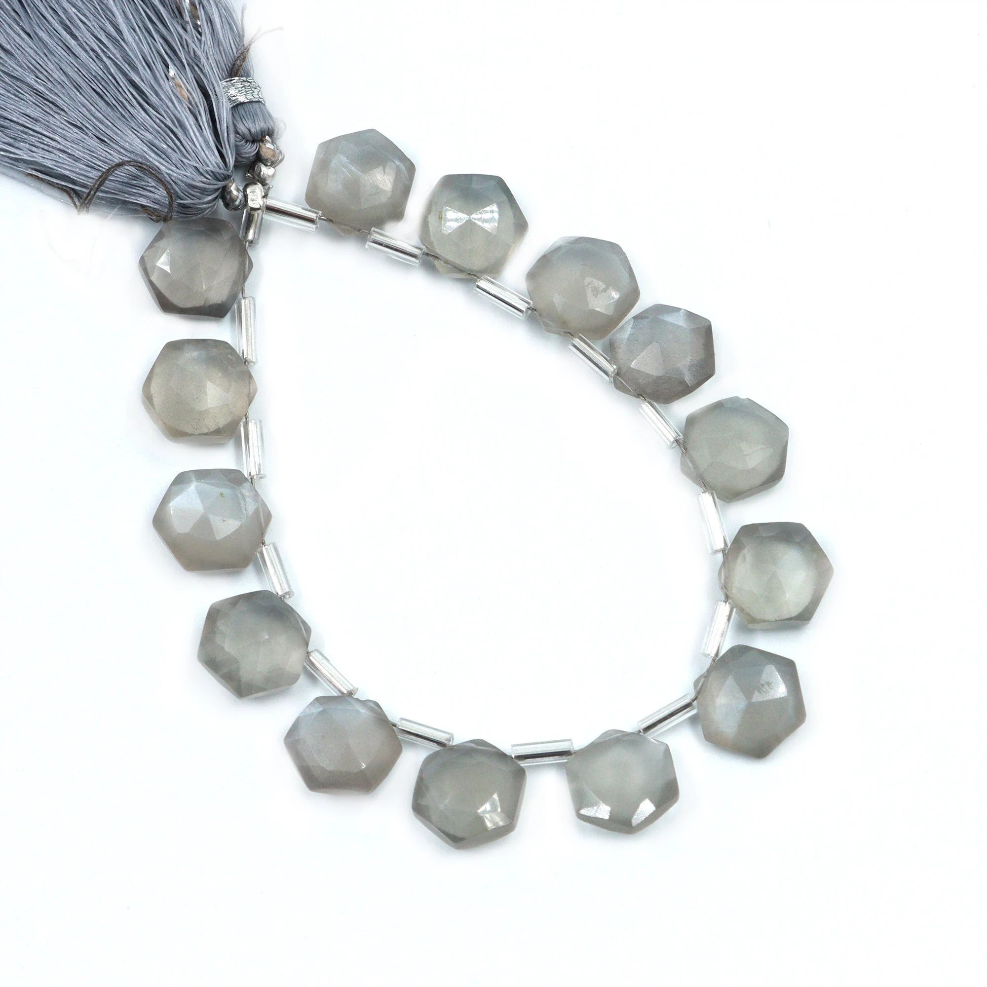 AA Quality Grey Moonstone Faceted Hexagon Beads, Grey Moonstone Six Corner Hexagon, Moonstone Handmade Jewelry Making Gemstone