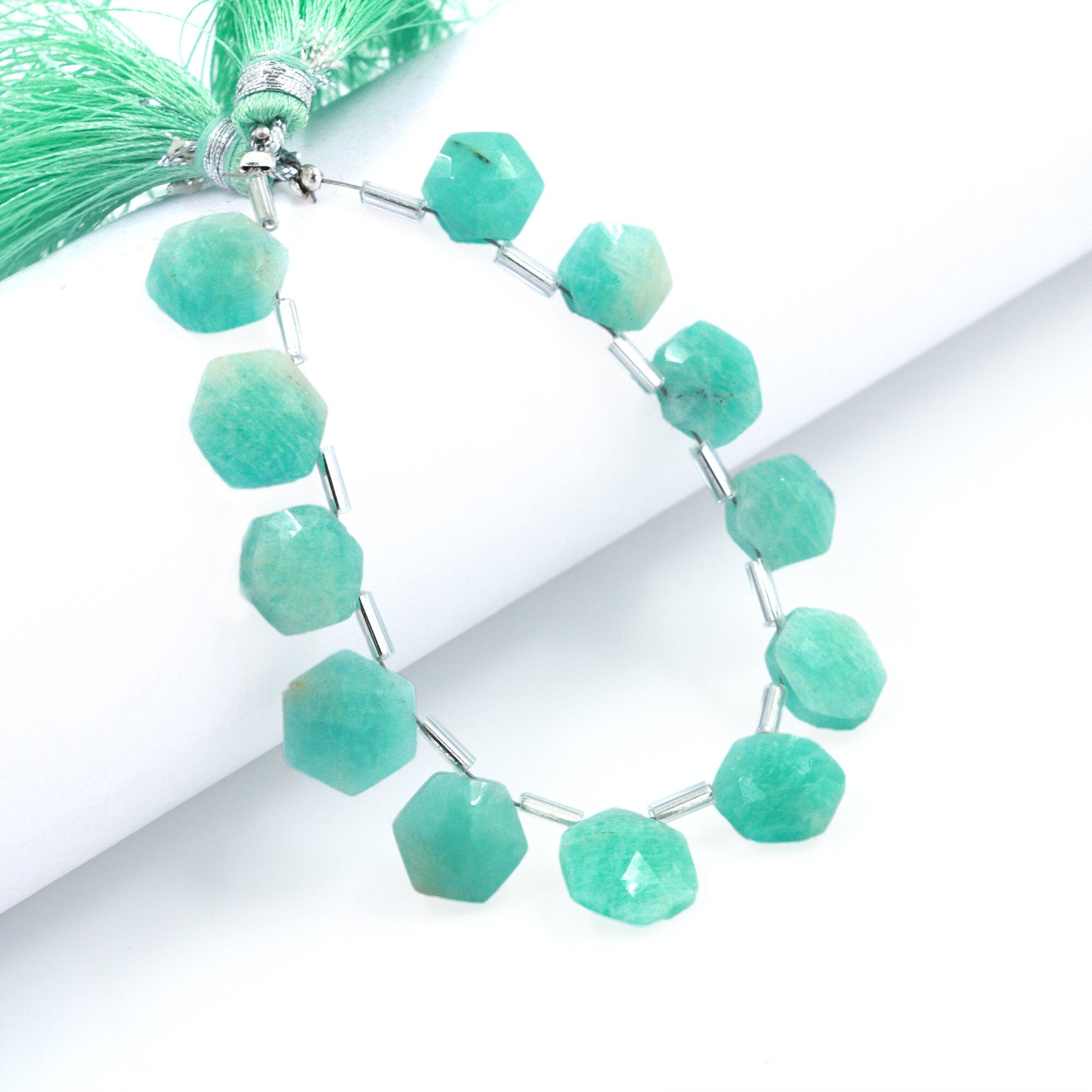 Green Amazonite Faceted Hexagon Beads, Green Amazonite 6 Corner Hexagon, Amazonite Handmade Jewelry Making Gemstone