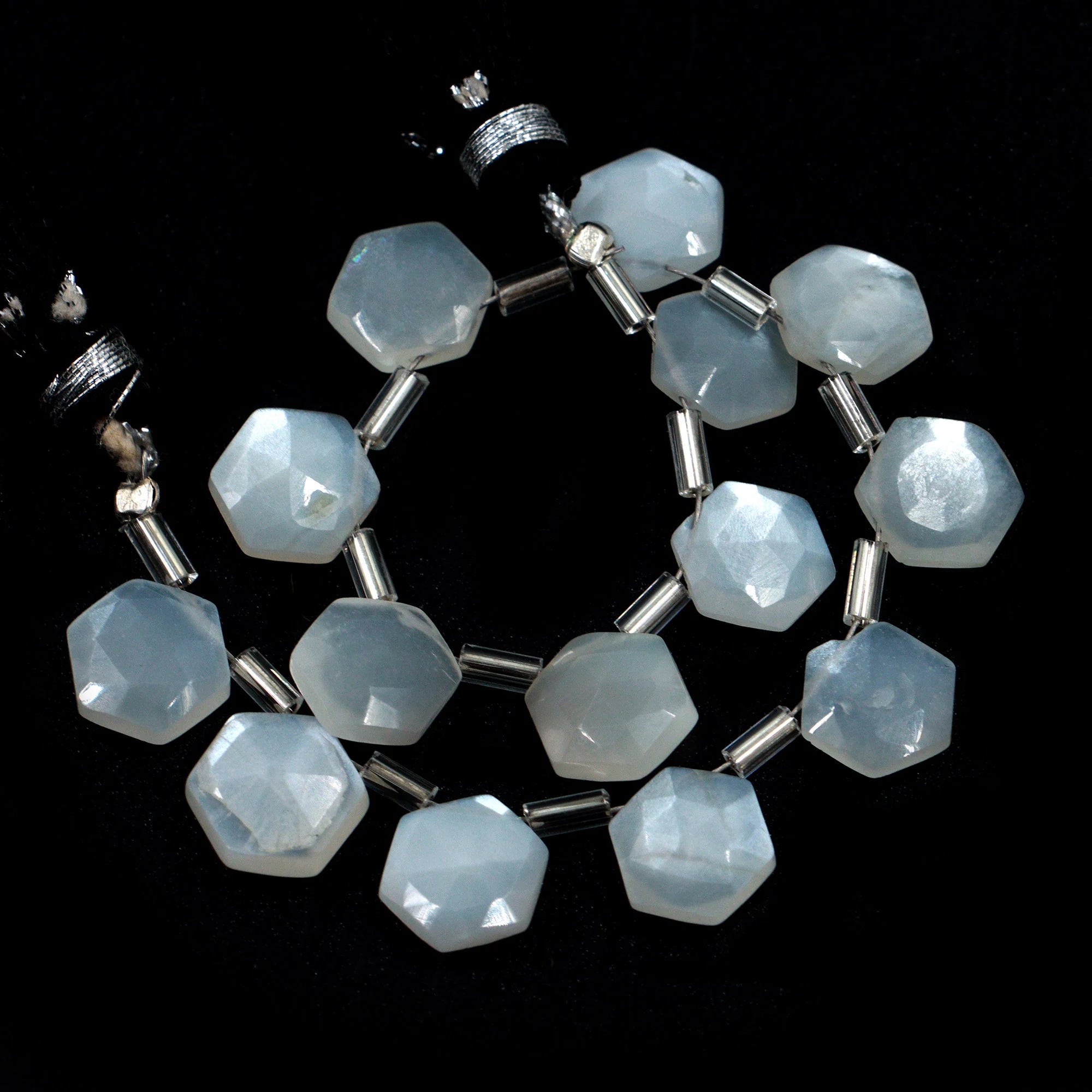 AA Quality White Moonstone Faceted Hexagon Beads, White Moonstone 6 Corner Hexagon, Moonstone Handmade Jewelry Making Gemstone
